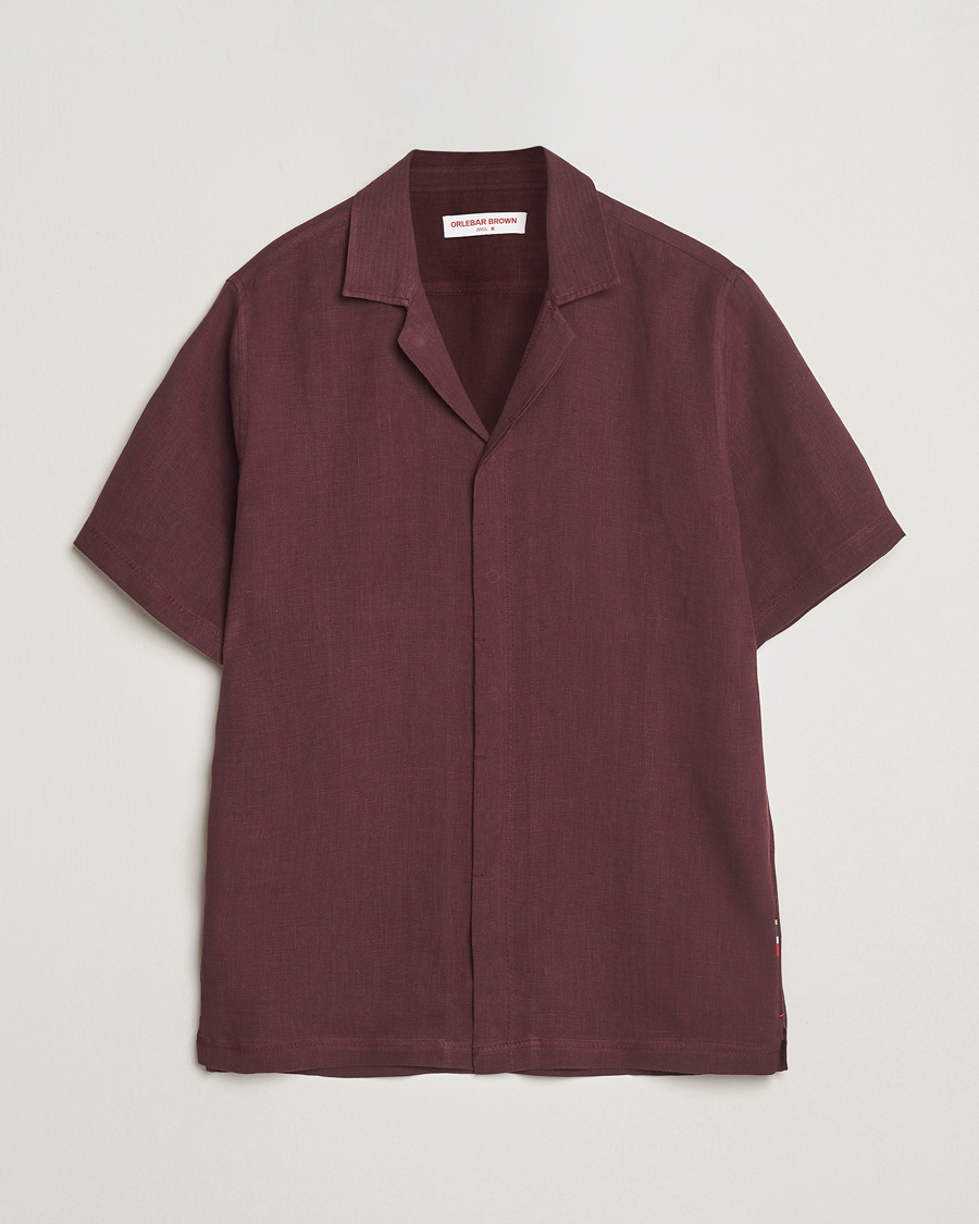 Mies | Kauluspaidat | Orlebar Brown | Maitan II Short Sleeve Linen Shirt Damson