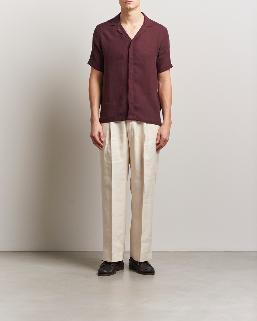 Mies | Kauluspaidat | Orlebar Brown | Maitan II Short Sleeve Linen Shirt Damson