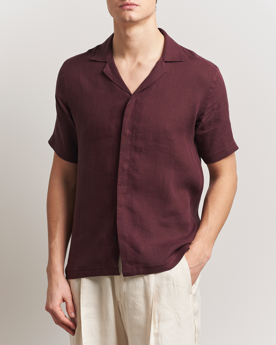 Mies | Kauluspaidat | Orlebar Brown | Maitan II Short Sleeve Linen Shirt Damson