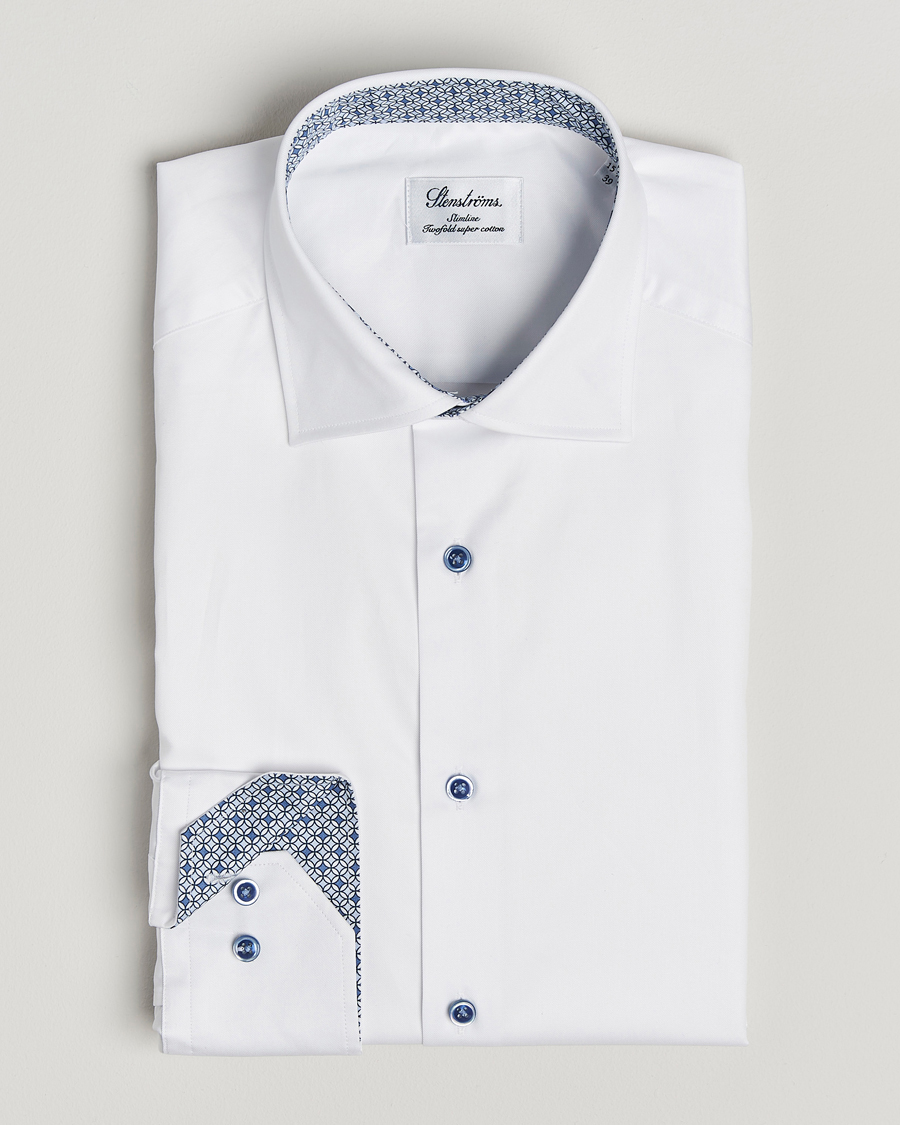 Mies | Kauluspaidat | Stenströms | Silmline Contrast Cotton Twill Shirt White