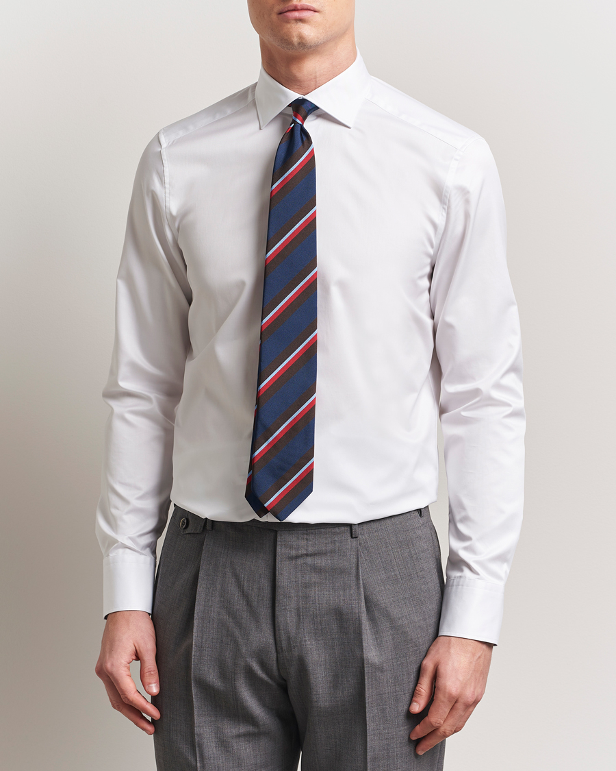 Mies | Kauluspaidat | Stenströms | Silmline Contrast Cotton Twill Shirt White