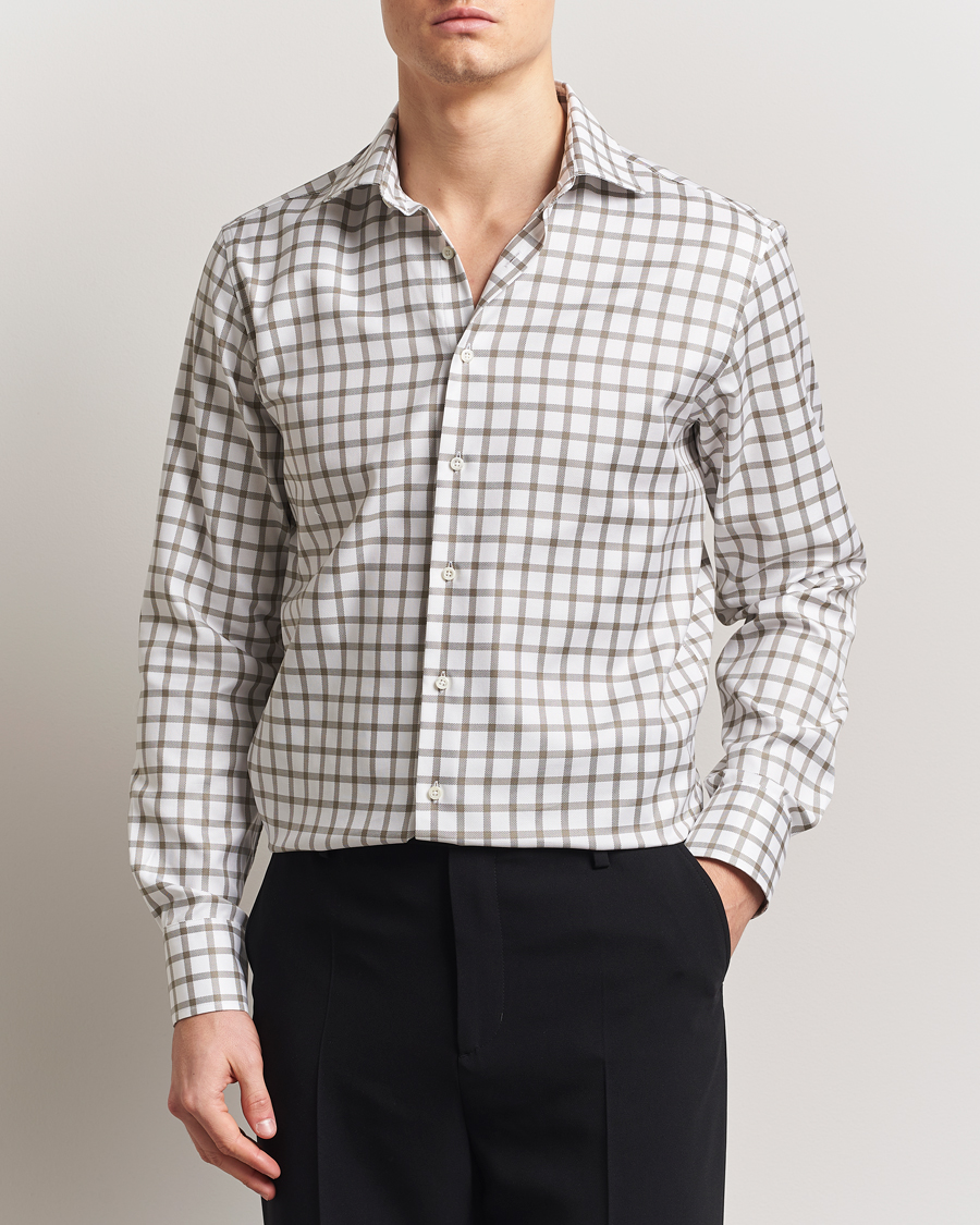 Mies | Kauluspaidat | Stenströms | Fitted Body Checked Cut Away Shirt Taupe/White