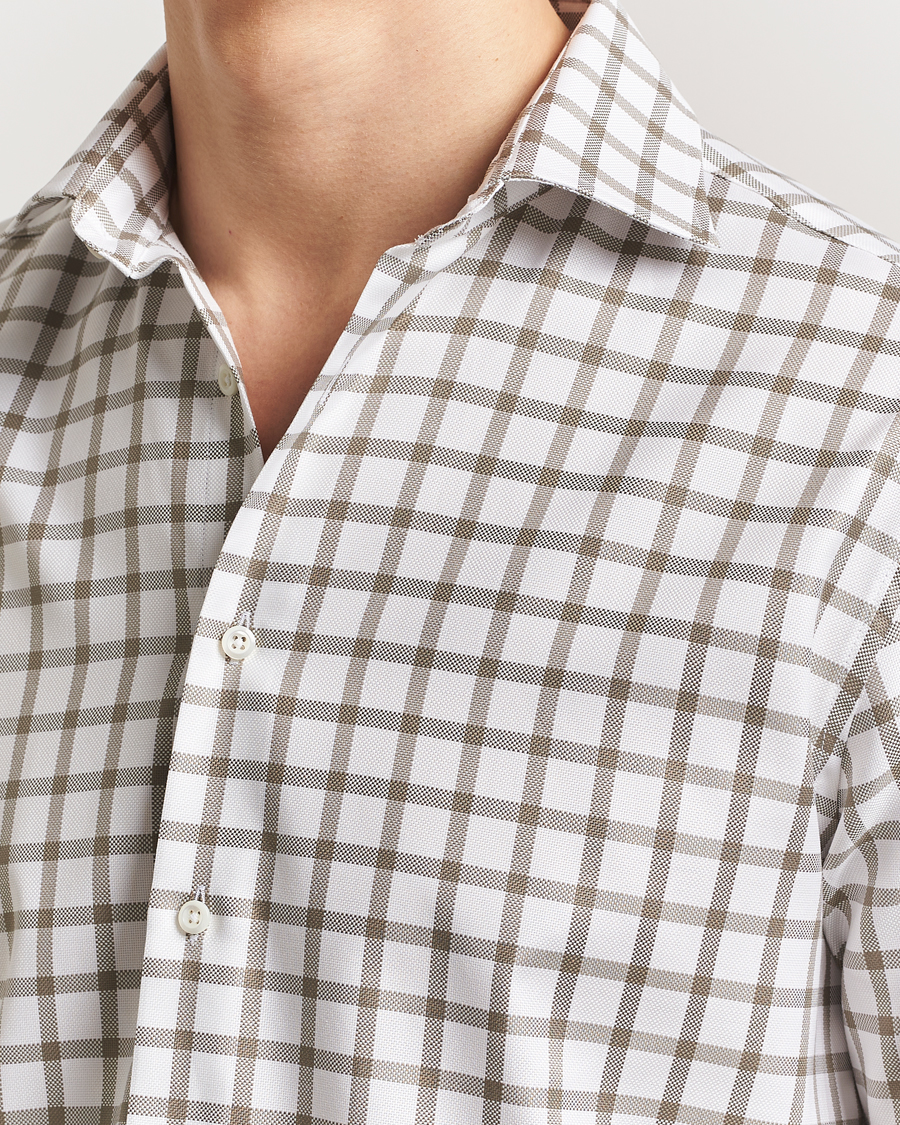 Mies | Kauluspaidat | Stenströms | Fitted Body Checked Cut Away Shirt Taupe/White