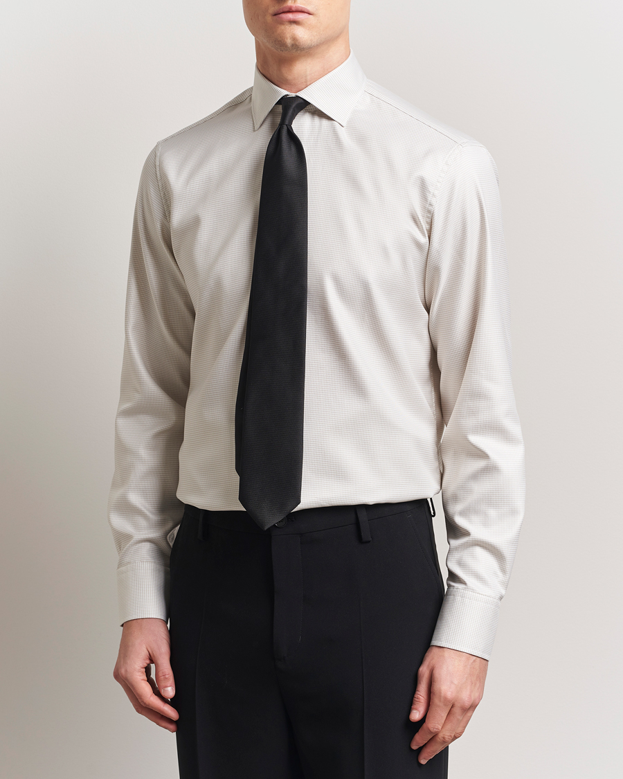 Mies | Kauluspaidat | Stenströms | Fitted Body Small Houndstooth Shirt Beige