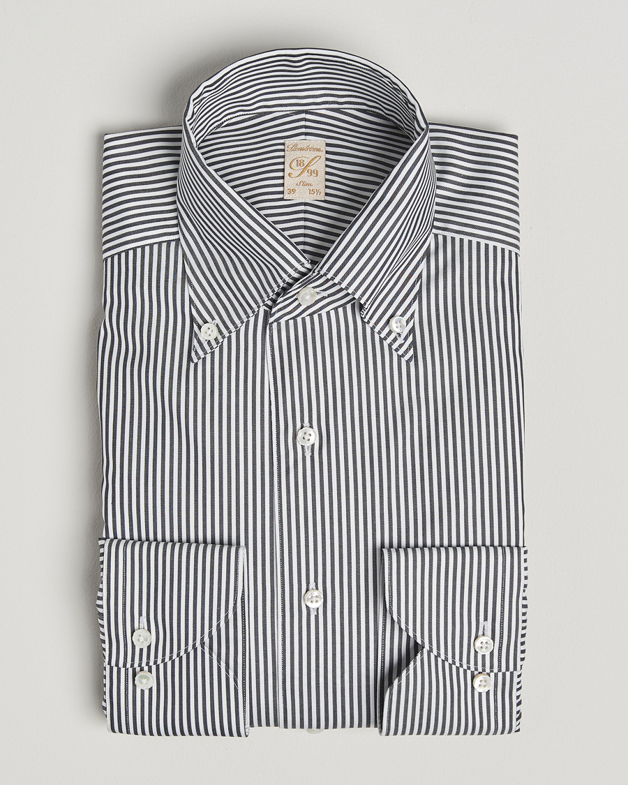 Mies | Kauluspaidat | Stenströms | 1899 Slimline Striped One Piece Button Down Collar Shirt Black