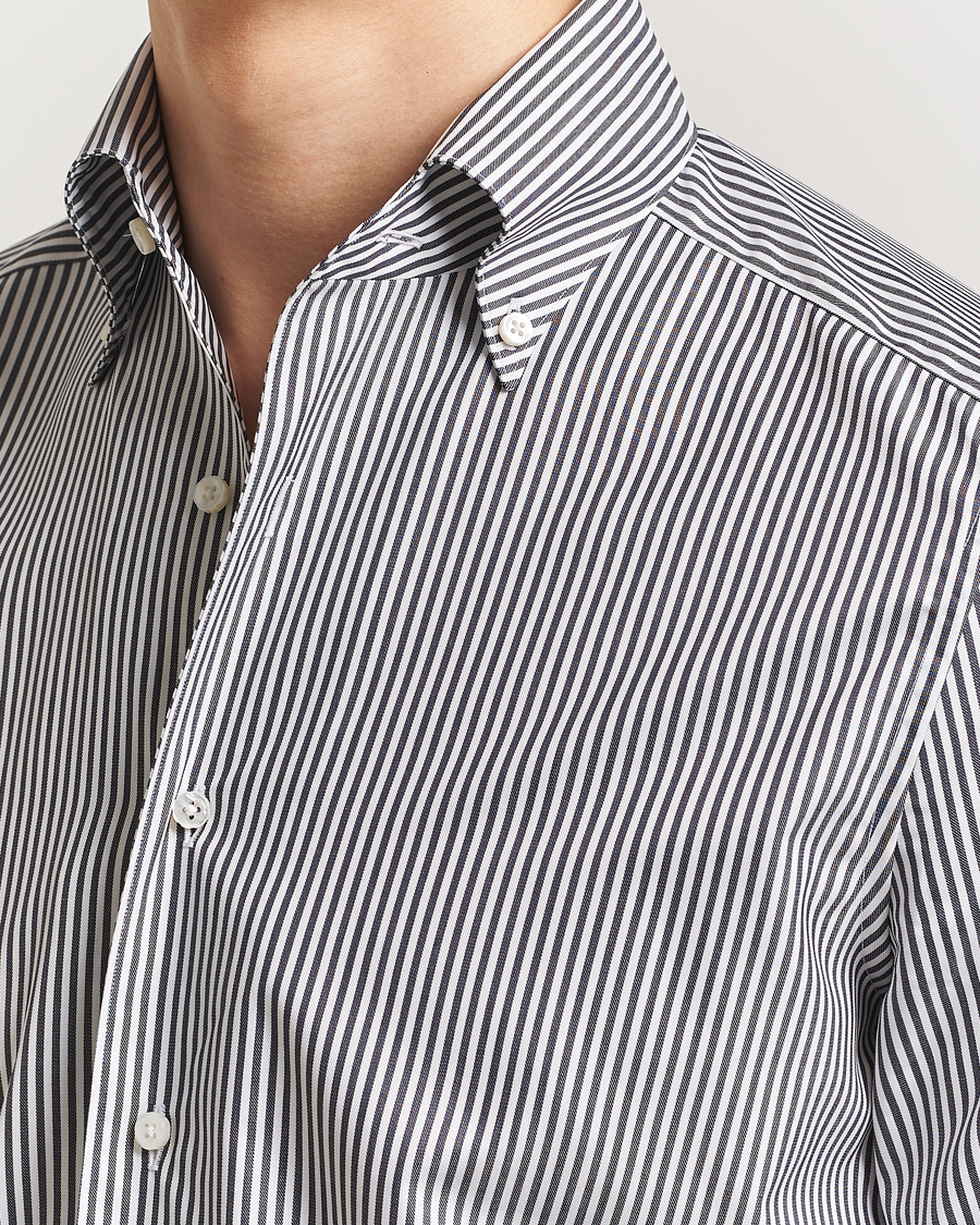 Mies | Kauluspaidat | Stenströms | 1899 Slimline Striped One Piece Button Down Collar Shirt Black