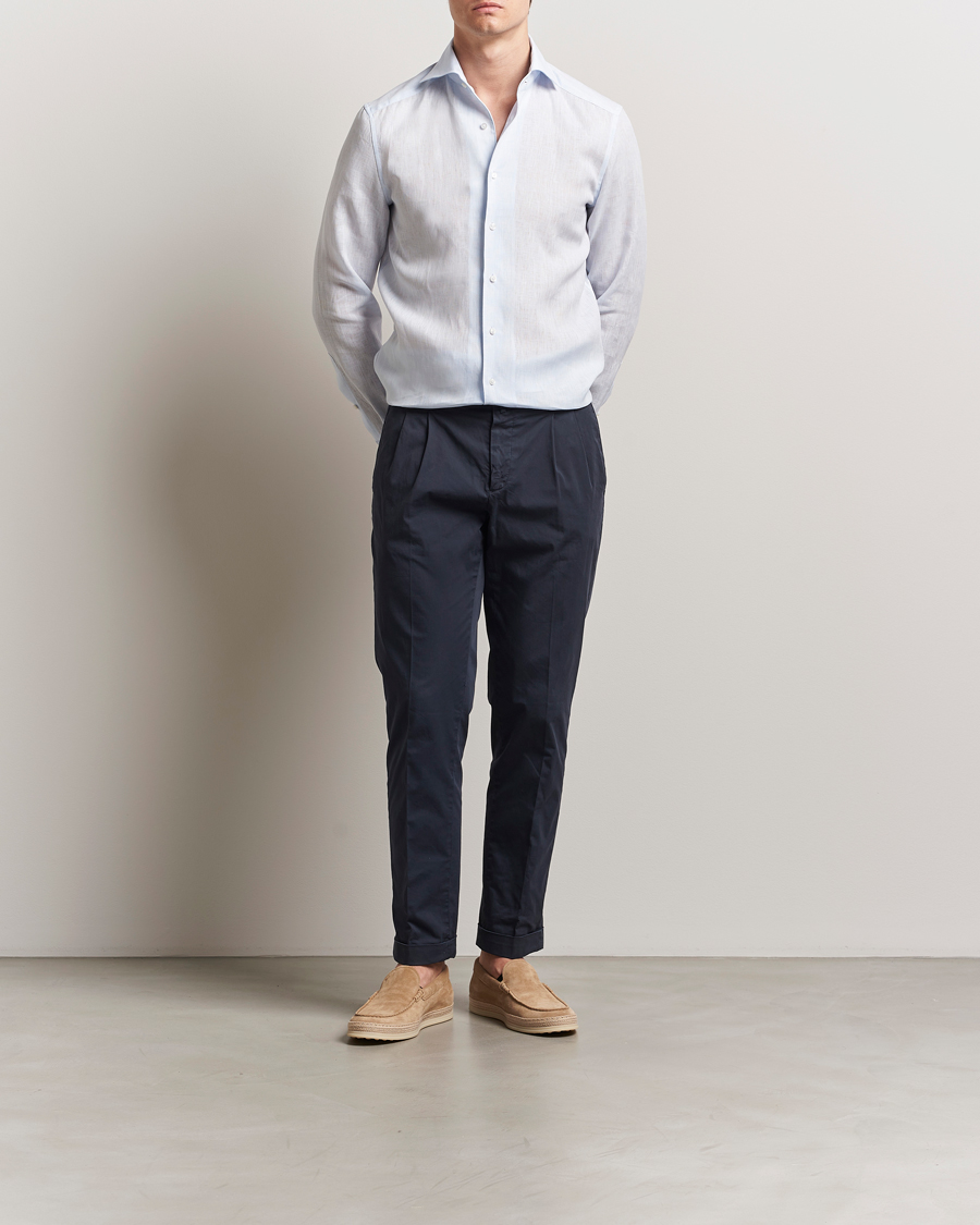 Mies | Kauluspaidat | Stenströms | 1899 Slimline Linen One Piece Collar Shirt Blue