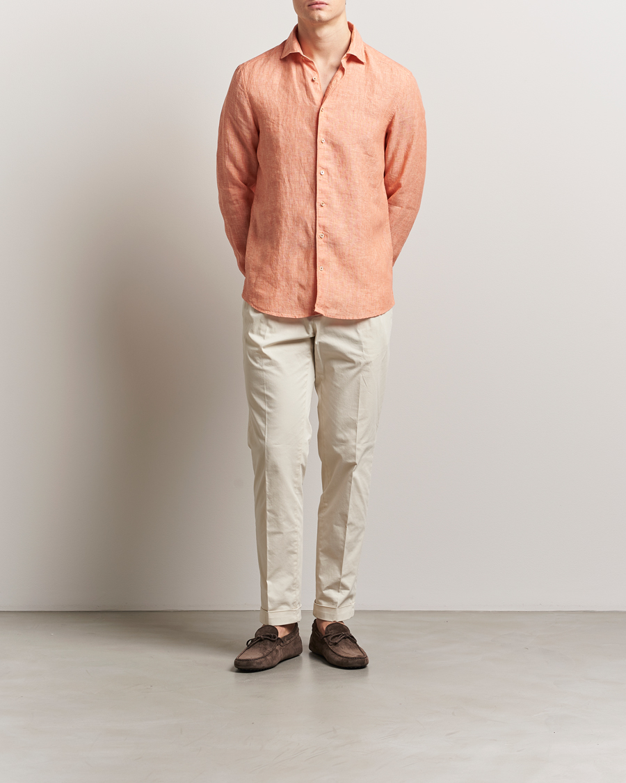 Mies | Kauluspaidat | Stenströms | Slimline Cut Away Linen Shirt Orange