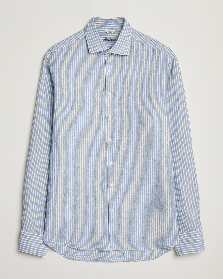 Mies | Kauluspaidat | Stenströms | Fitted Body Striped Linen Shirt Blue