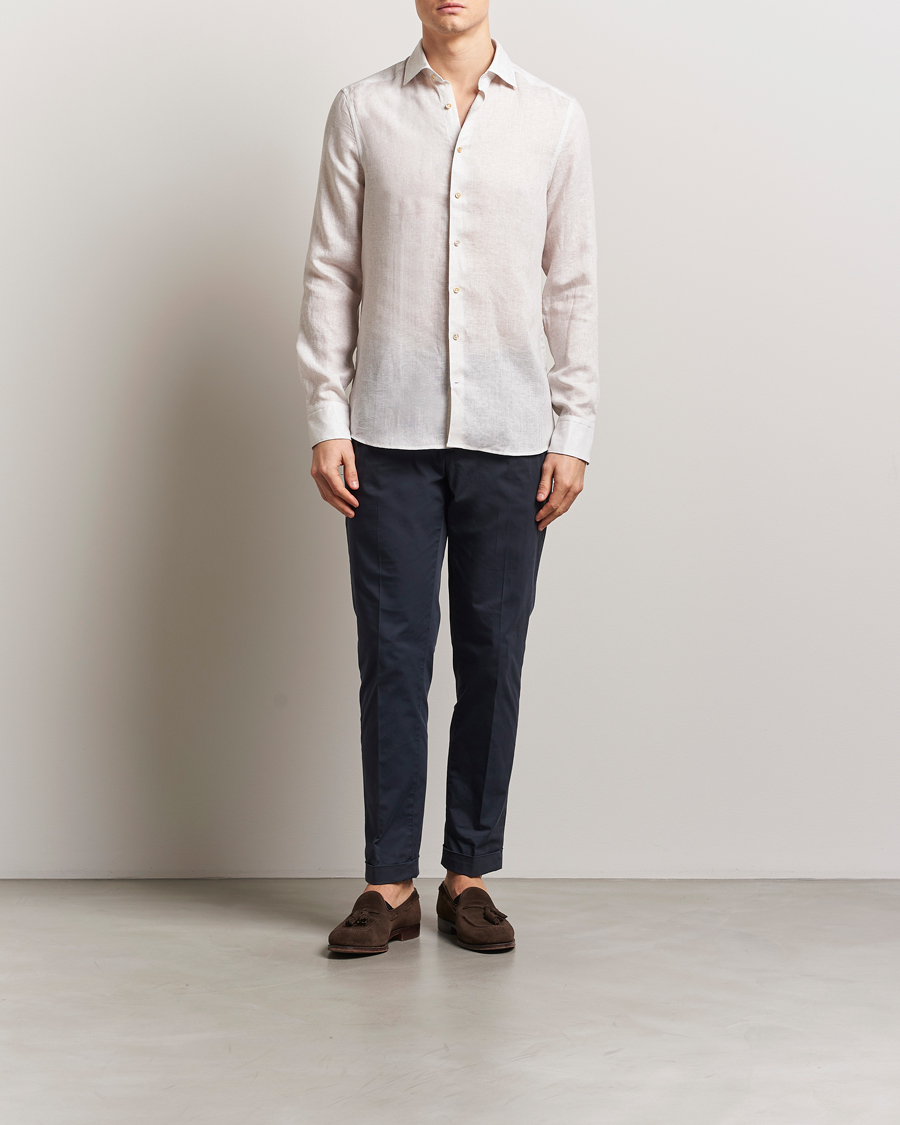 Mies | Kauluspaidat | Stenströms | Slimline Linen/Lycell Shirt Light Grey