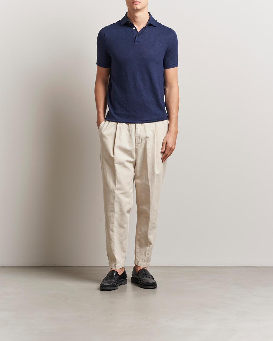 Mies | Pikeet | Stenströms | Linen Polo Shirt Navy