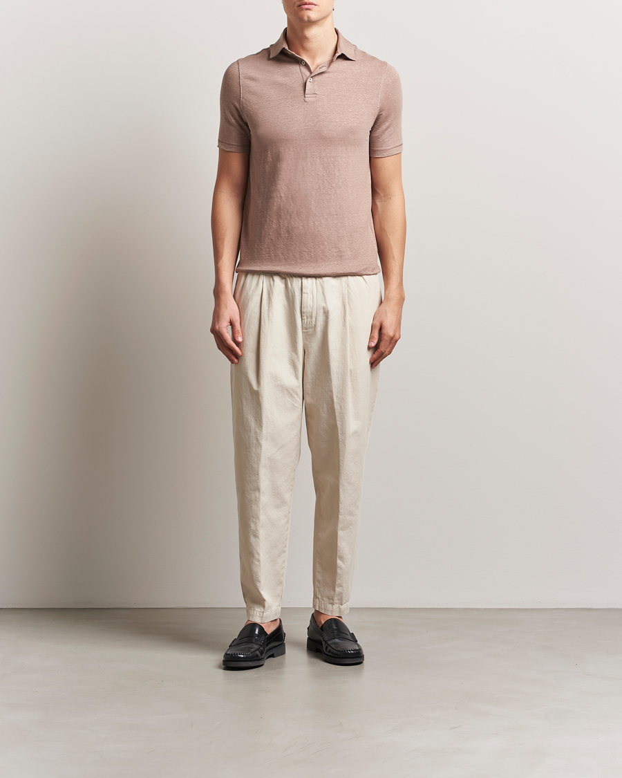 Mies | Pikeet | Stenströms | Linen Polo Shirt Light Brown