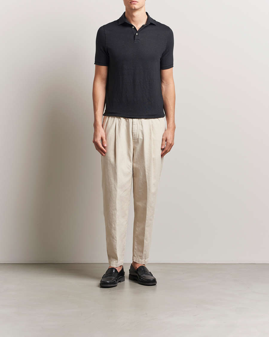 Mies | Pikeet | Stenströms | Linen Polo Shirt Black