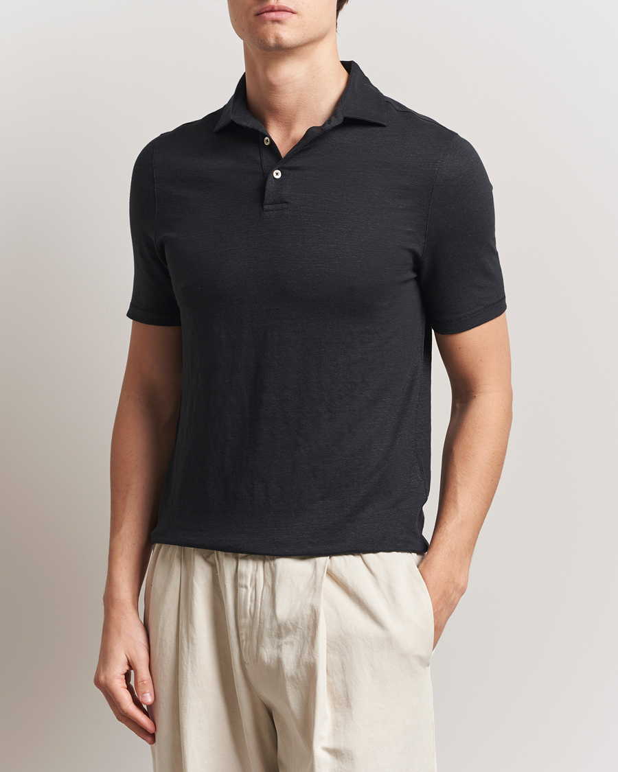 Mies | Pikeet | Stenströms | Linen Polo Shirt Black