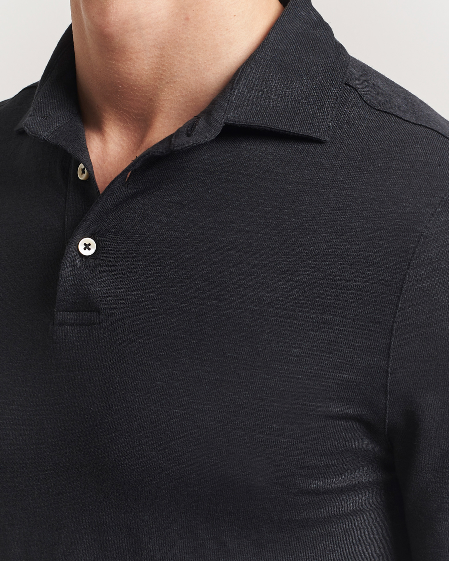 Mies | Pikeet | Stenströms | Linen Polo Shirt Black