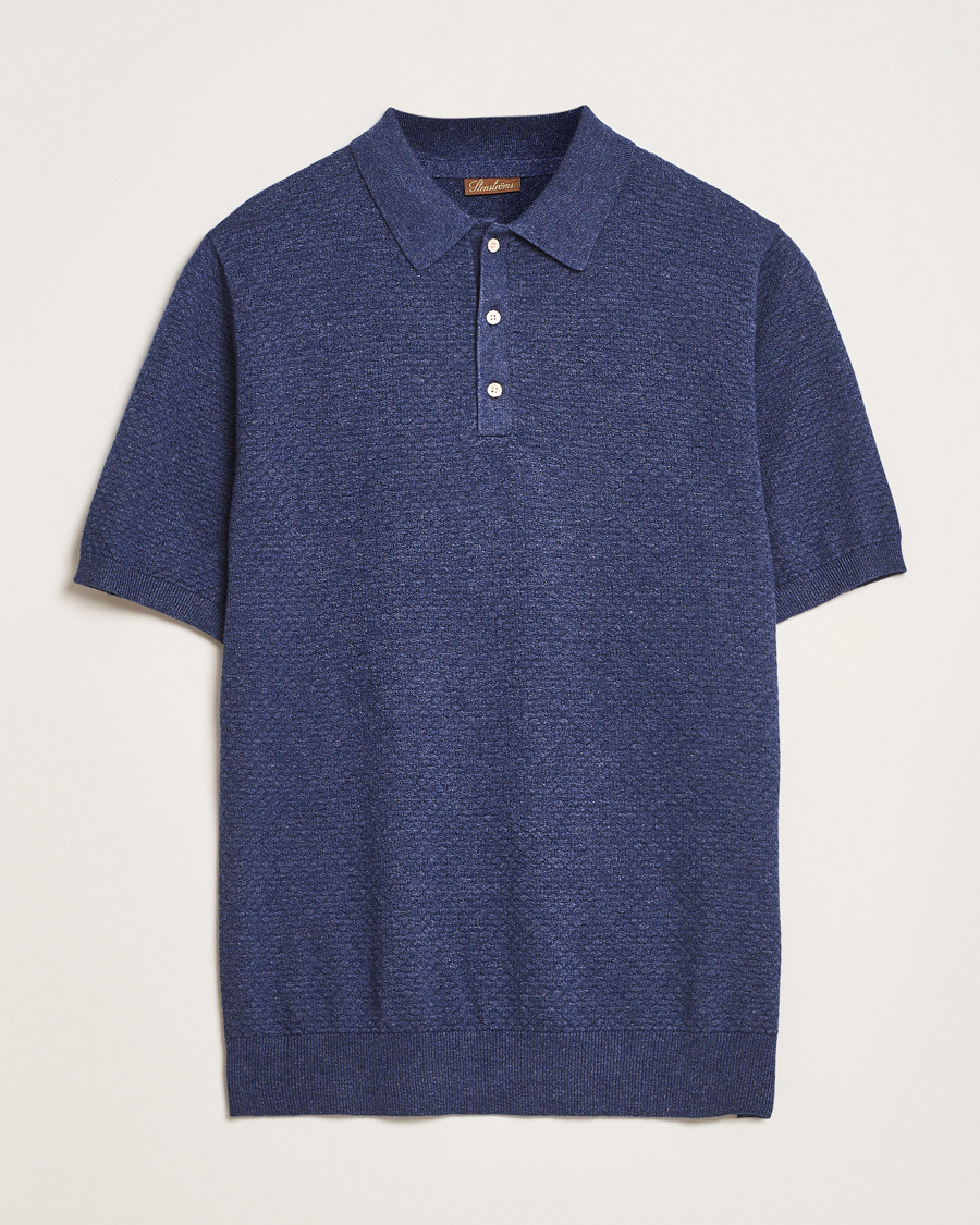 Mies | Pikeet | Stenströms | Knitted Textured Cotton/Hemp Polo Navy