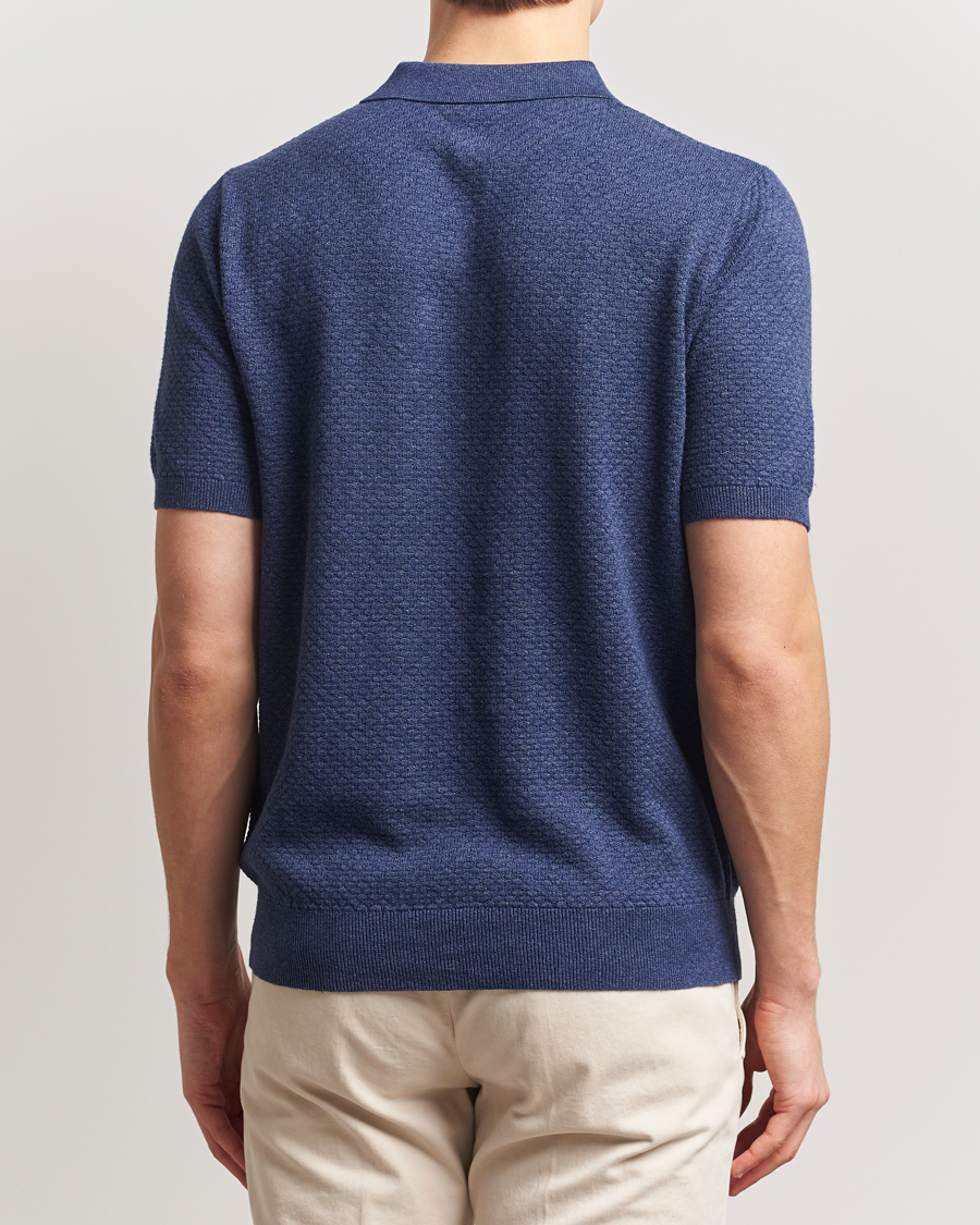 Mies | Pikeet | Stenströms | Knitted Textured Cotton/Hemp Polo Navy