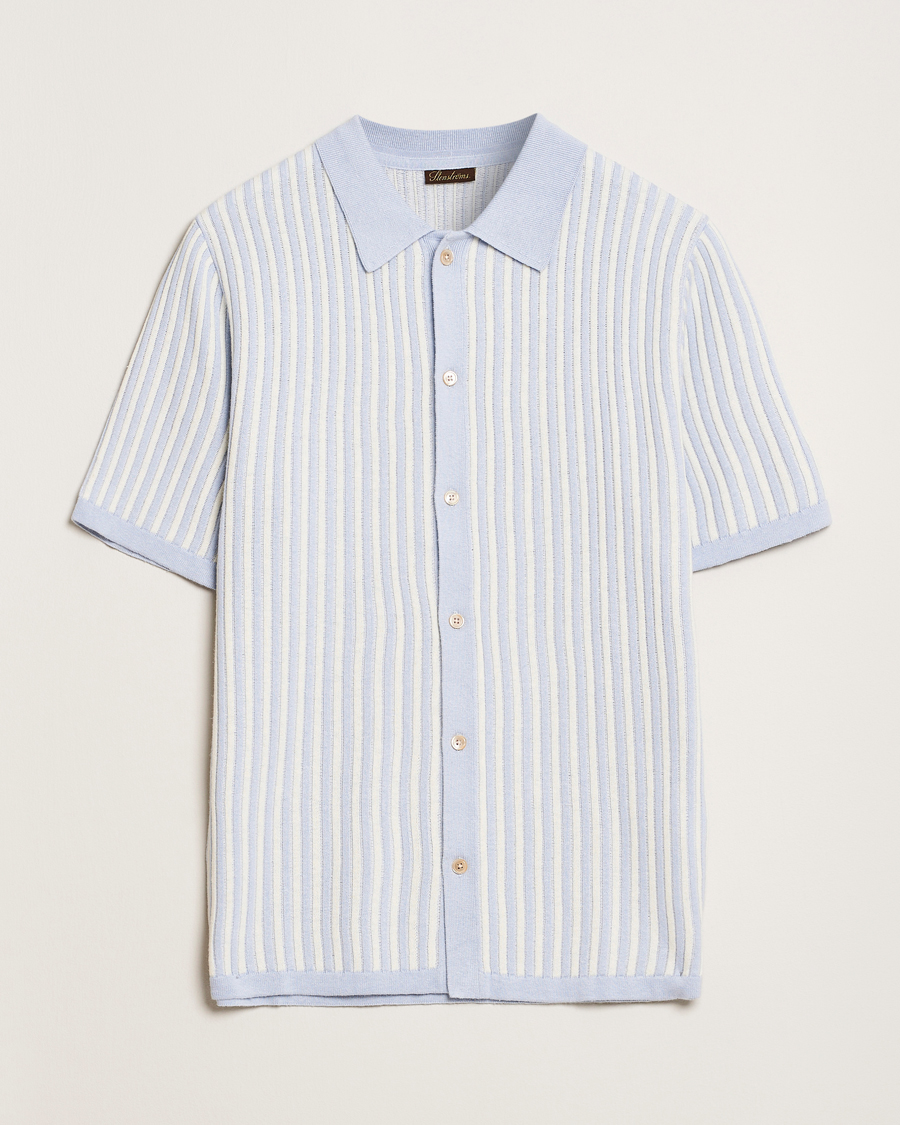 Mies | Kauluspaidat | Stenströms | Knitted Buttonthru Polo Shirt White/Blue
