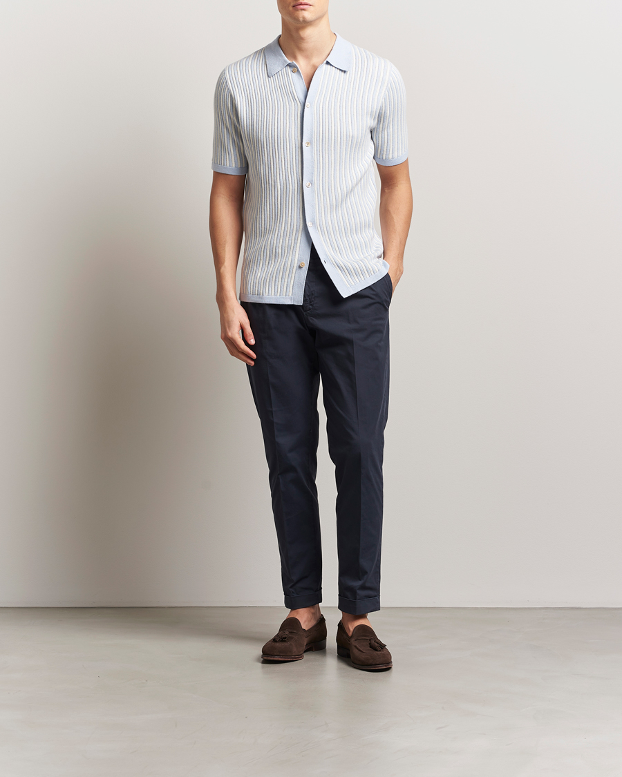 Mies | Kauluspaidat | Stenströms | Knitted Buttonthru Polo Shirt White/Blue