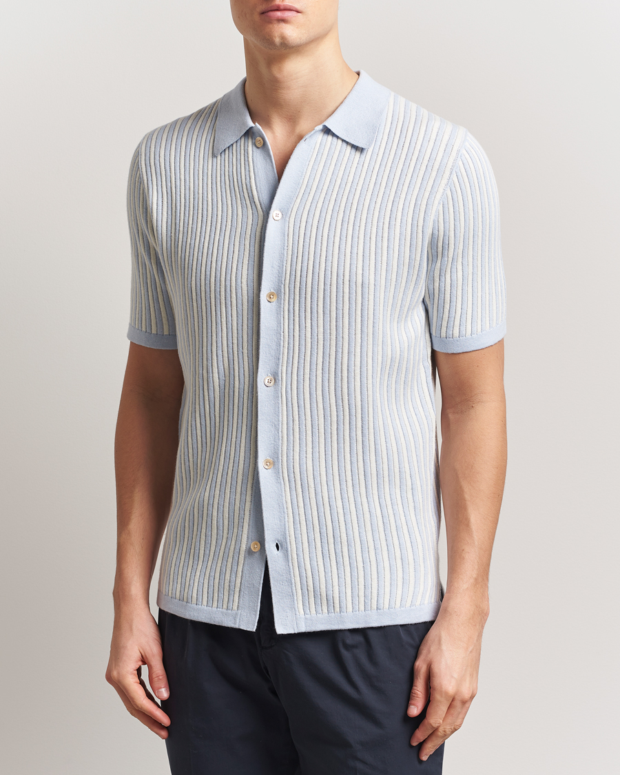 Mies | Kauluspaidat | Stenströms | Knitted Buttonthru Polo Shirt White/Blue