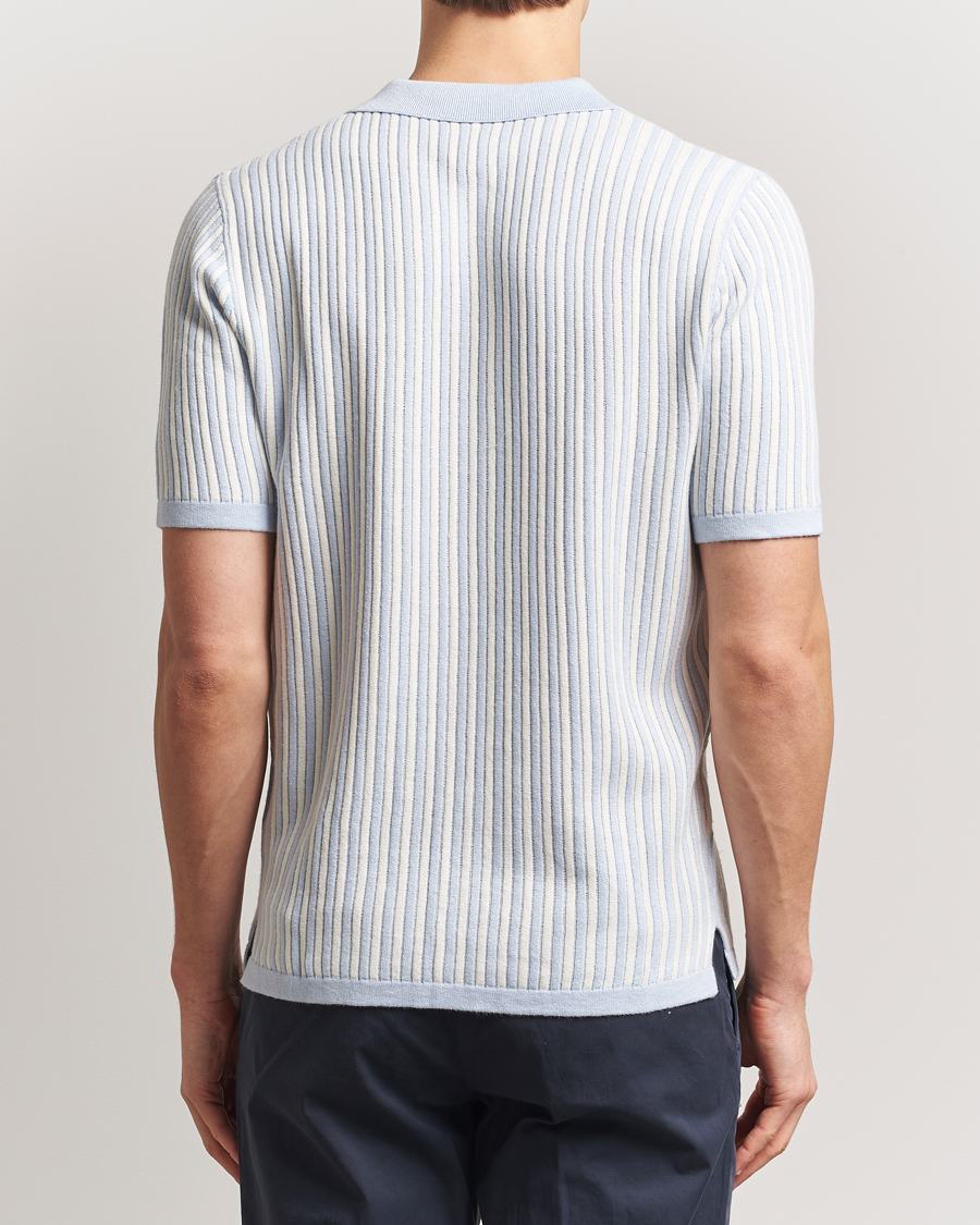 Mies | Kauluspaidat | Stenströms | Knitted Buttonthru Polo Shirt White/Blue