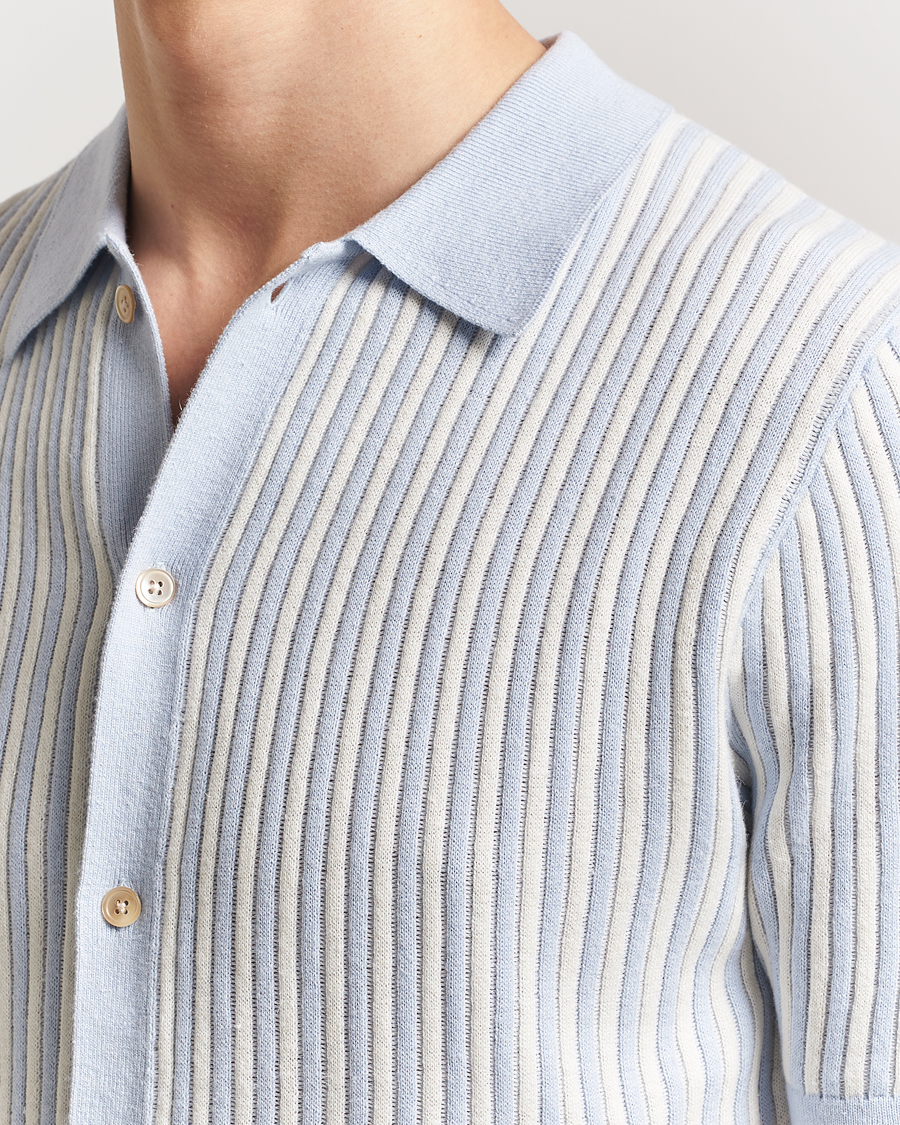 Mies | Kauluspaidat | Stenströms | Knitted Buttonthru Polo Shirt White/Blue