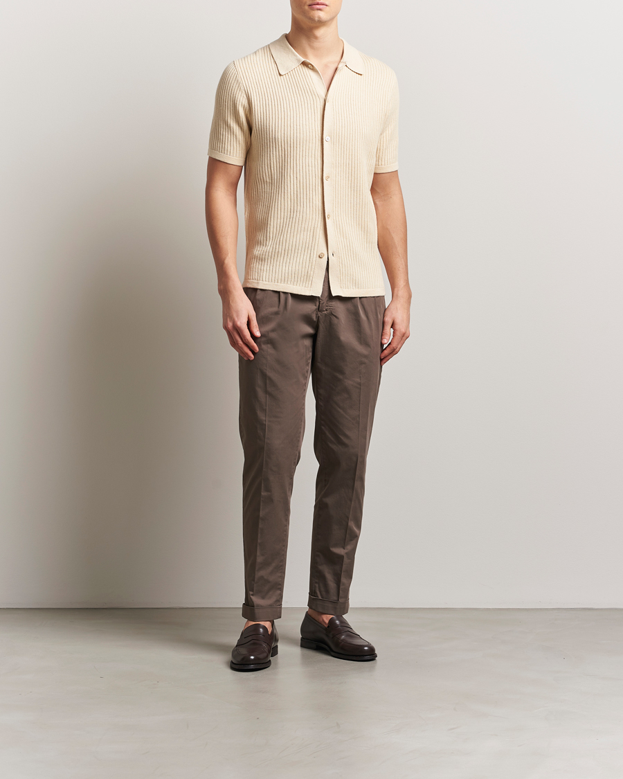Mies | Kauluspaidat | Stenströms | Knitted Buttonthru Polo Shirt Beige