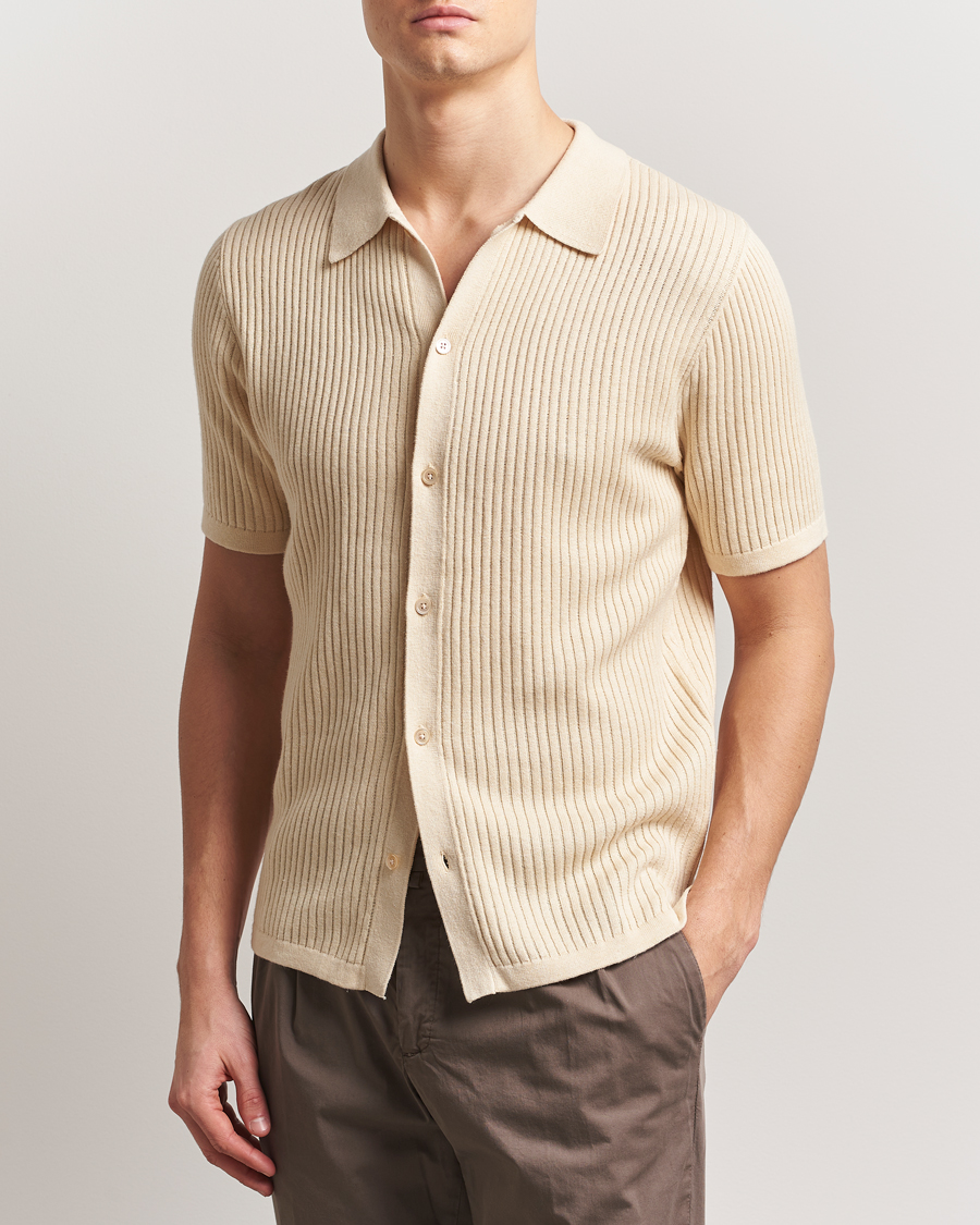 Mies | Kauluspaidat | Stenströms | Knitted Buttonthru Polo Shirt Beige