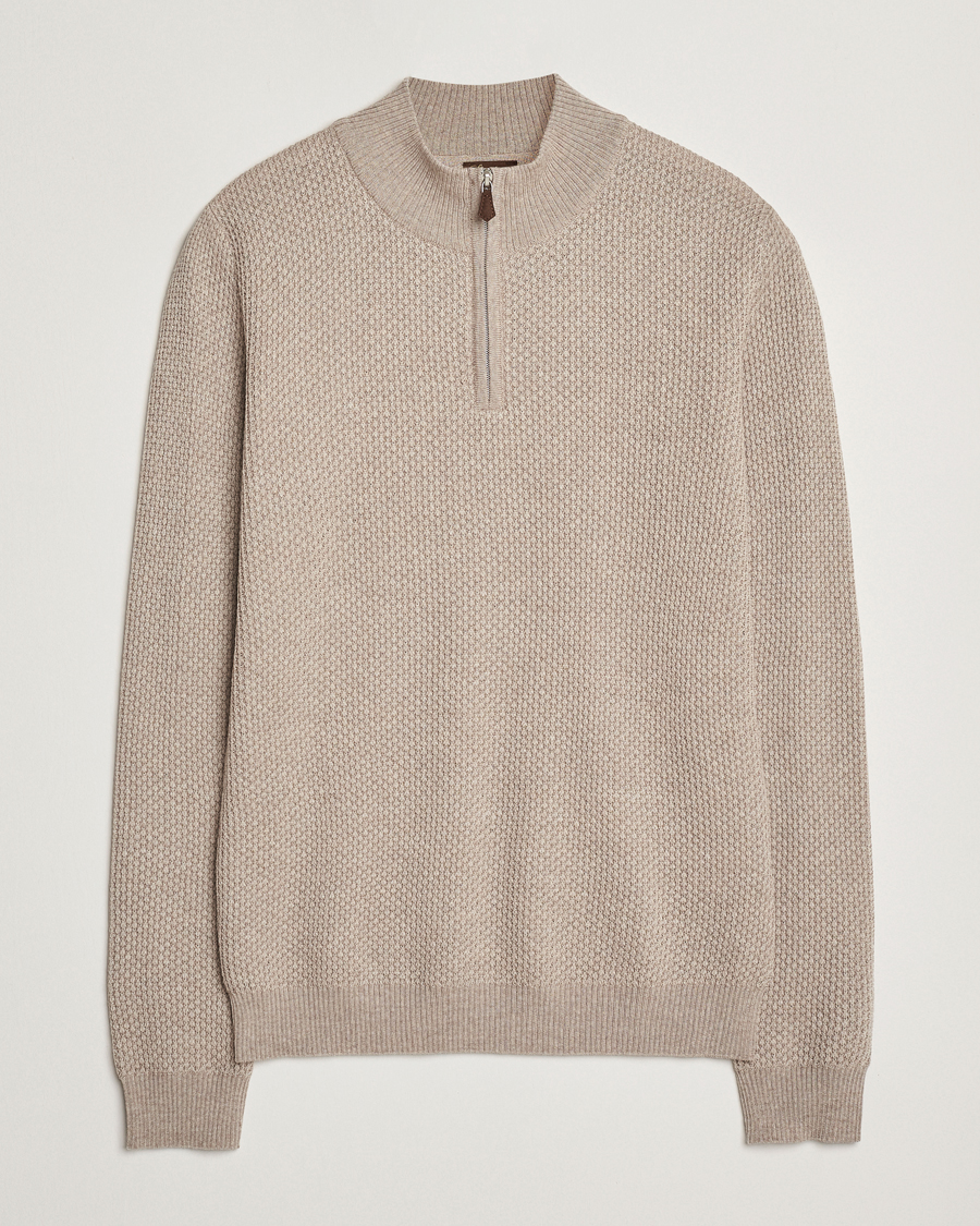 Mies | Puserot | Stenströms | Knitted Textured Half-Zip Beige