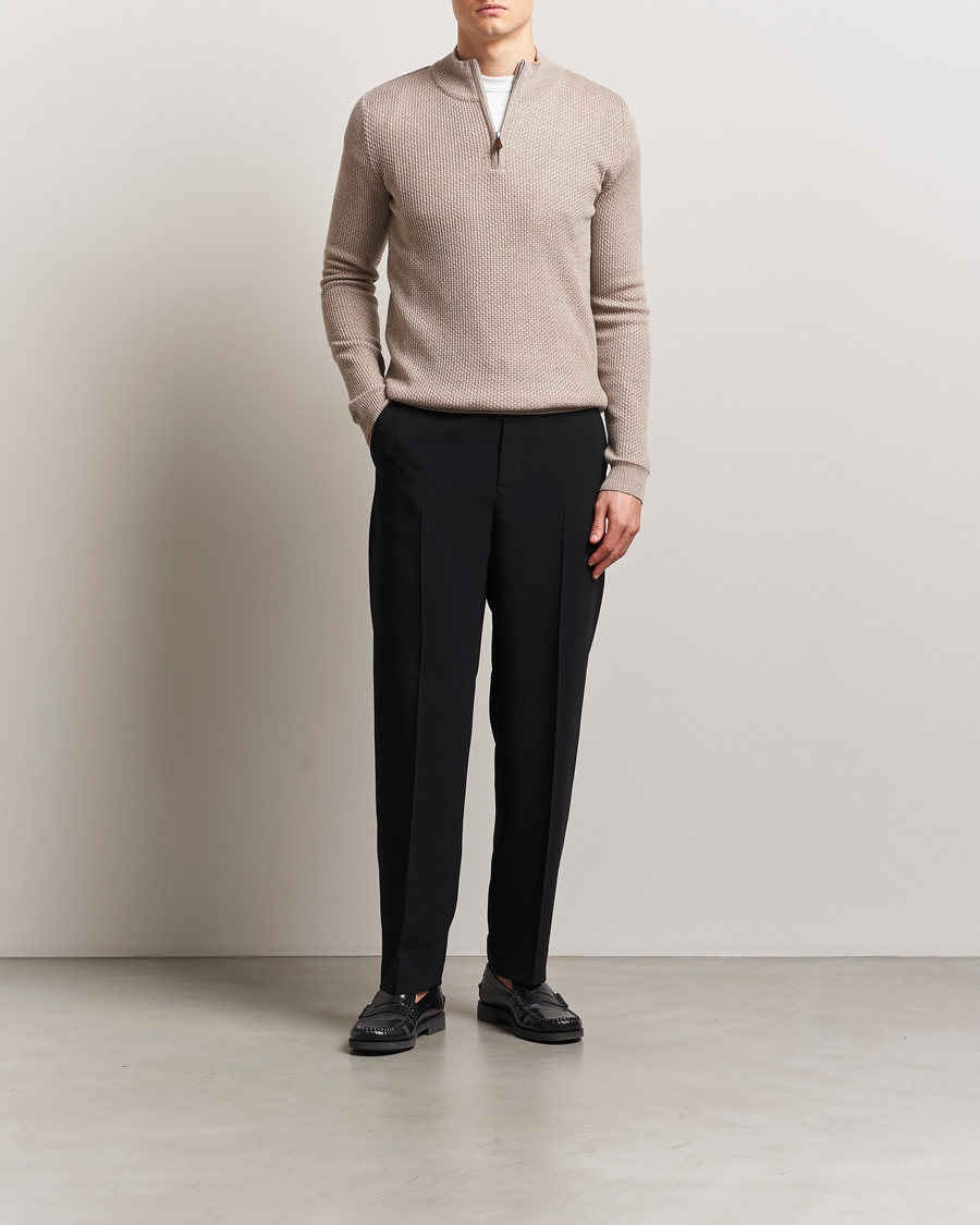 Mies | Puserot | Stenströms | Knitted Textured Half-Zip Beige