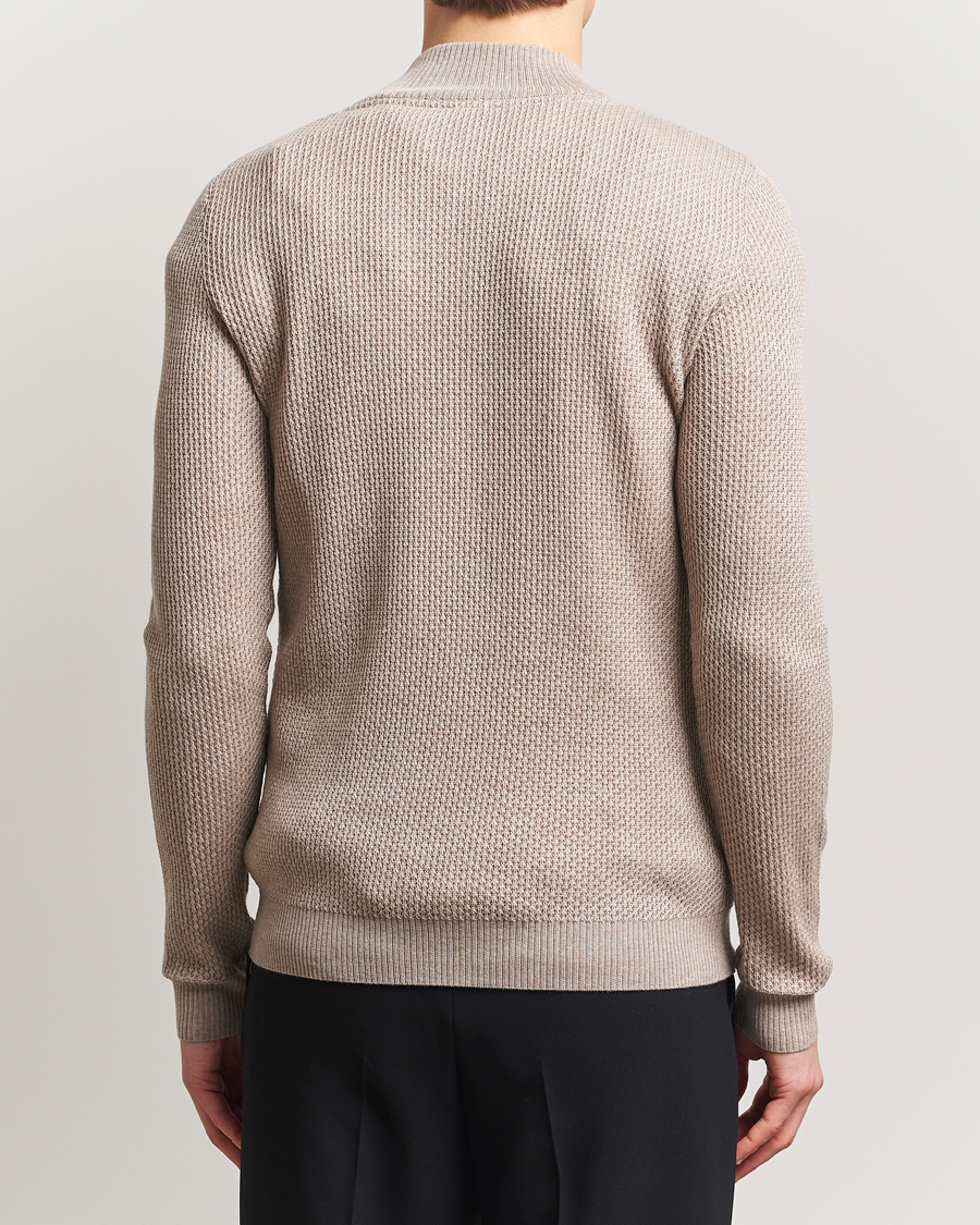 Mies | Puserot | Stenströms | Knitted Textured Half-Zip Beige
