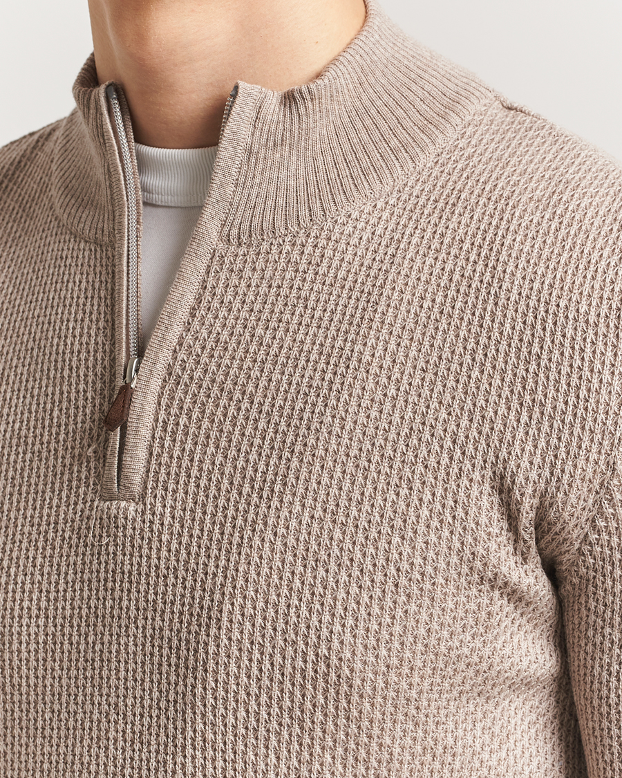 Mies | Puserot | Stenströms | Knitted Textured Half-Zip Beige