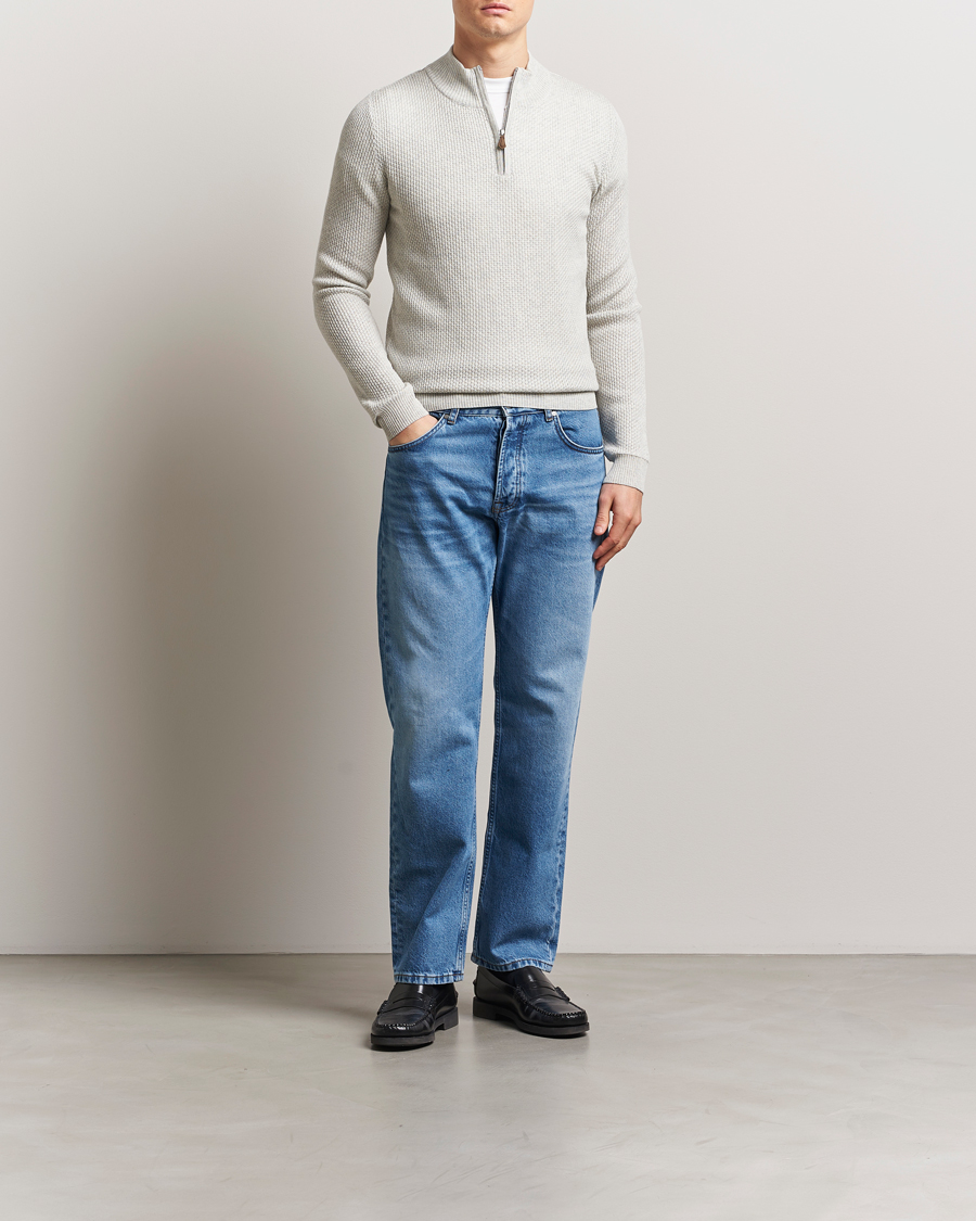 Mies | Puserot | Stenströms | Knitted Textured Half-Zip Grey