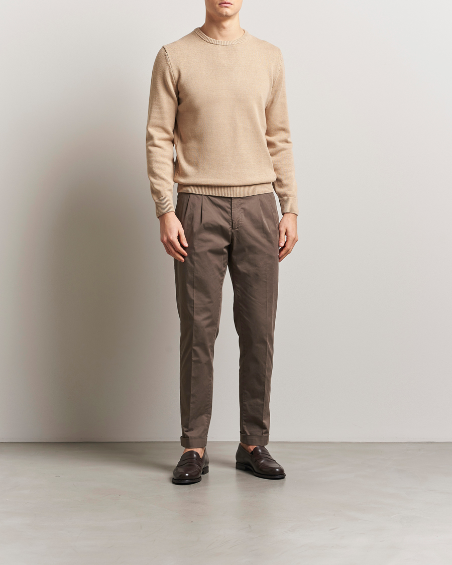 Mies | Puserot | Stenströms | Organic Cotton Knitted Sweater Beige