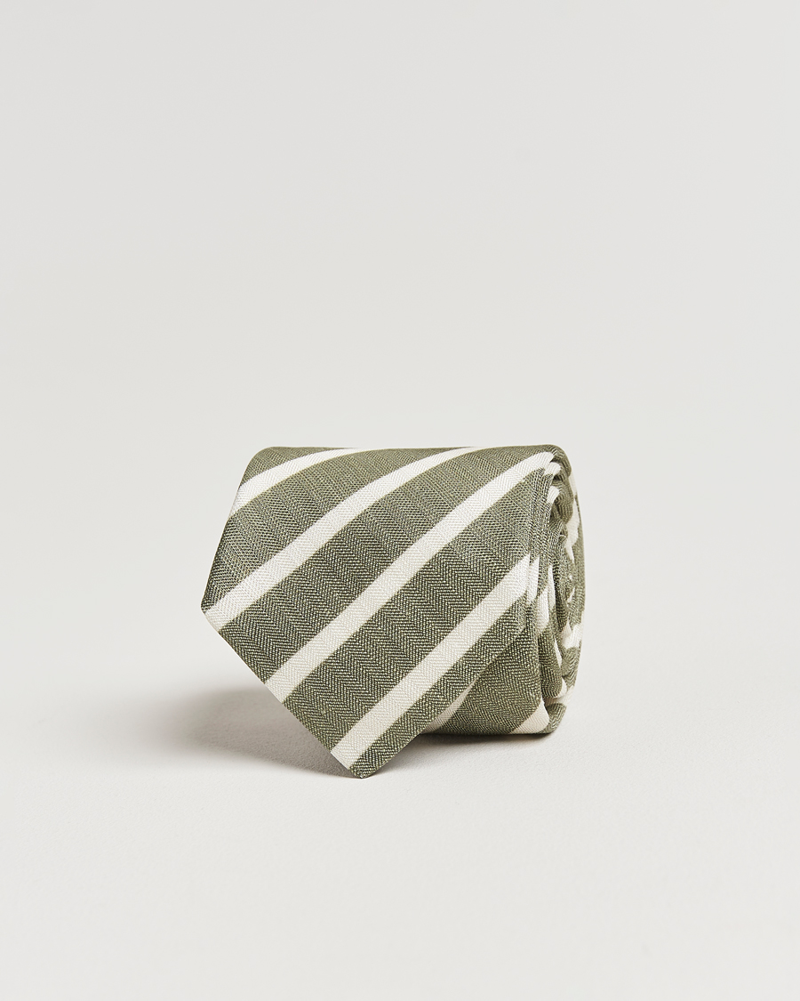 Mies | Stenströms Silk/Linen Striped Tie Green | Stenströms | Silk/Linen Striped Tie Green
