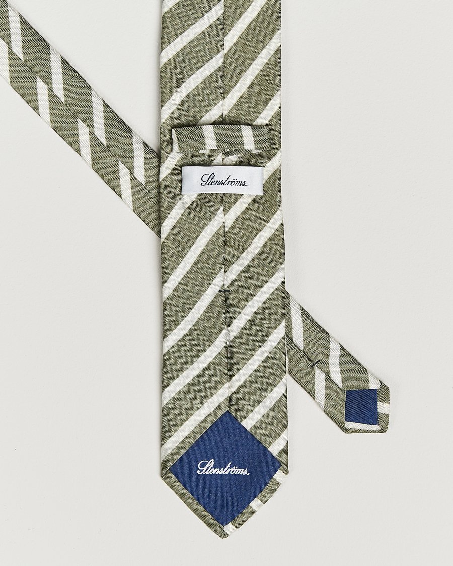 Mies | Stenströms Silk/Linen Striped Tie Green | Stenströms | Silk/Linen Striped Tie Green