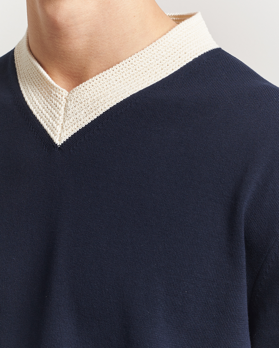 Mies | Puserot | Jil Sander | Contrast Trim V-Neck Sweater Navy