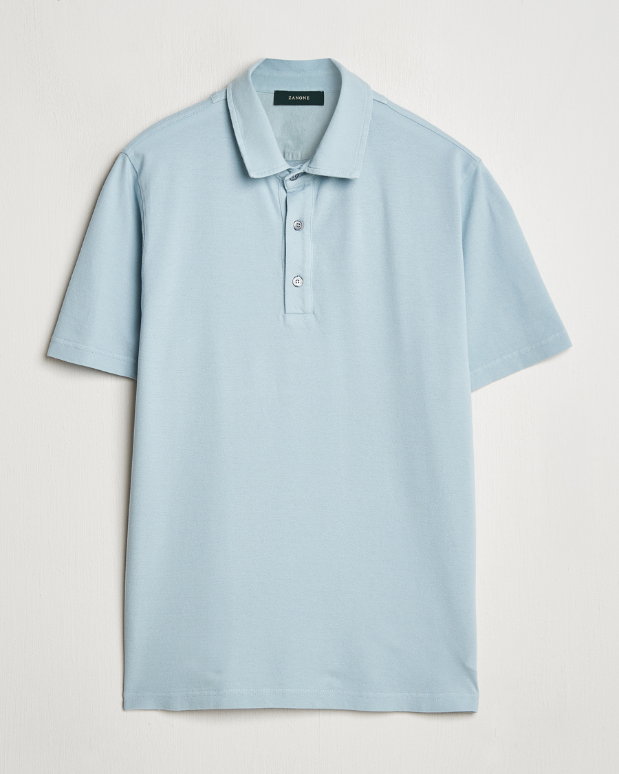 Mies | Pikeet | Zanone | Soft Cotton Piquet Polo Light Blue