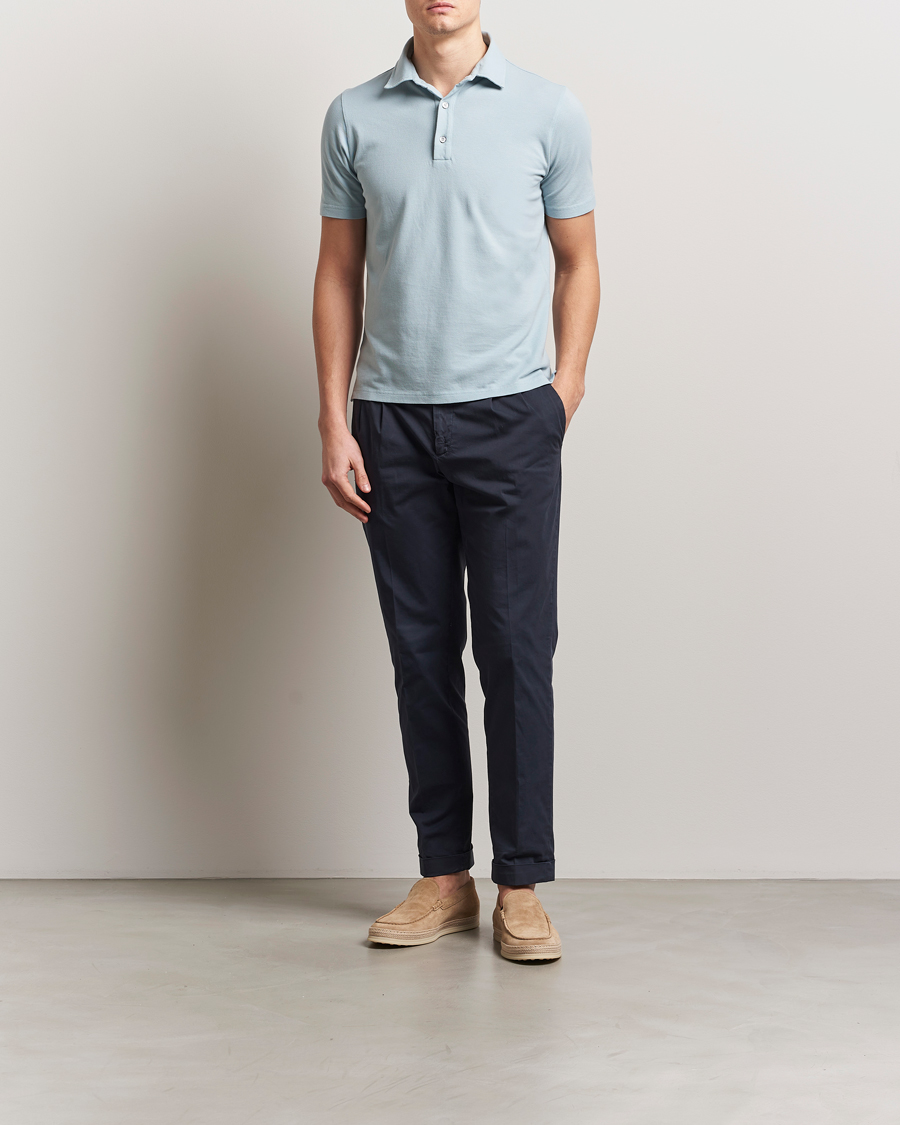 Mies | Pikeet | Zanone | Soft Cotton Piquet Polo Light Blue