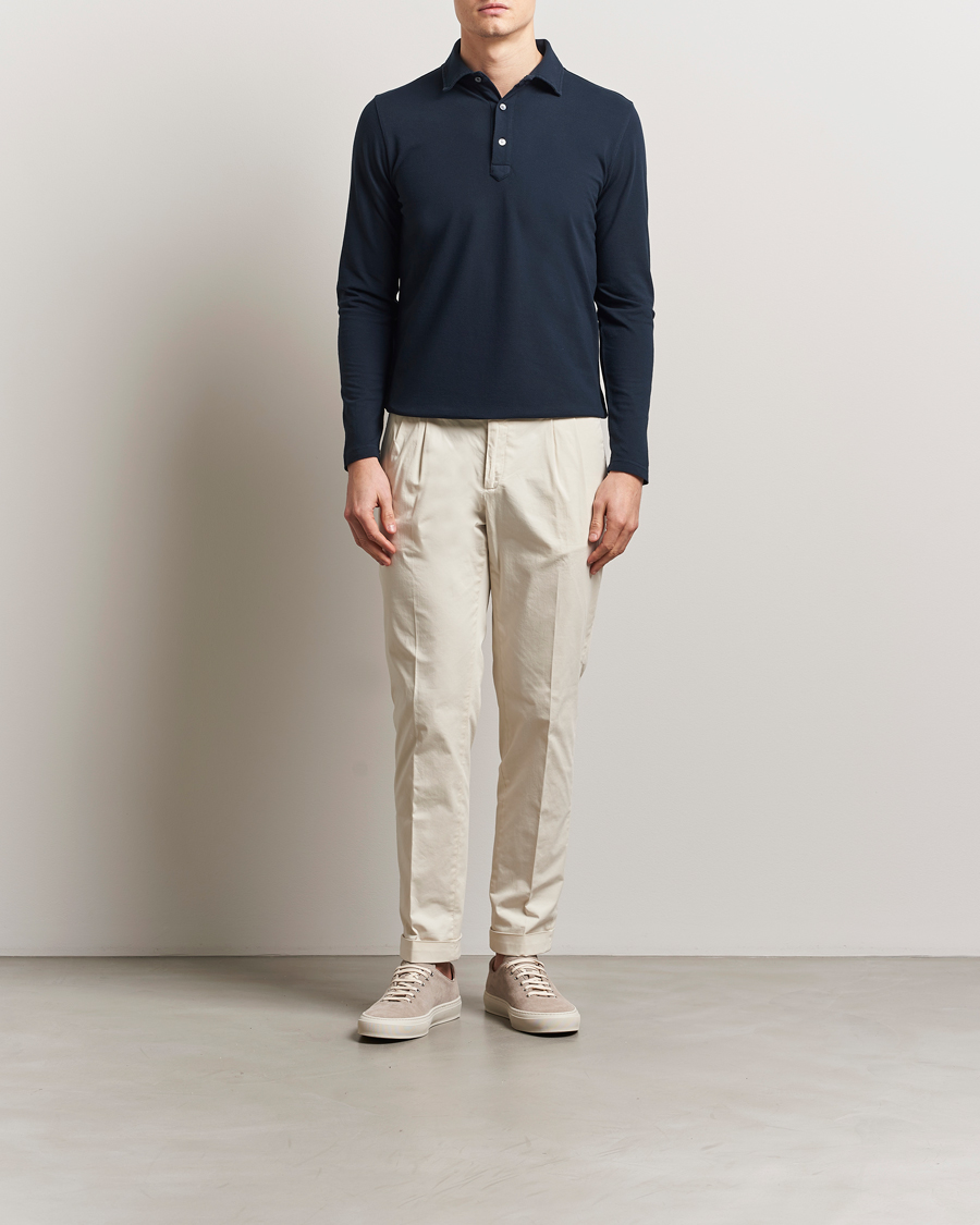 Mies | Puserot | Zanone | Soft Cotton Piquet Long Sleeve Polo Navy