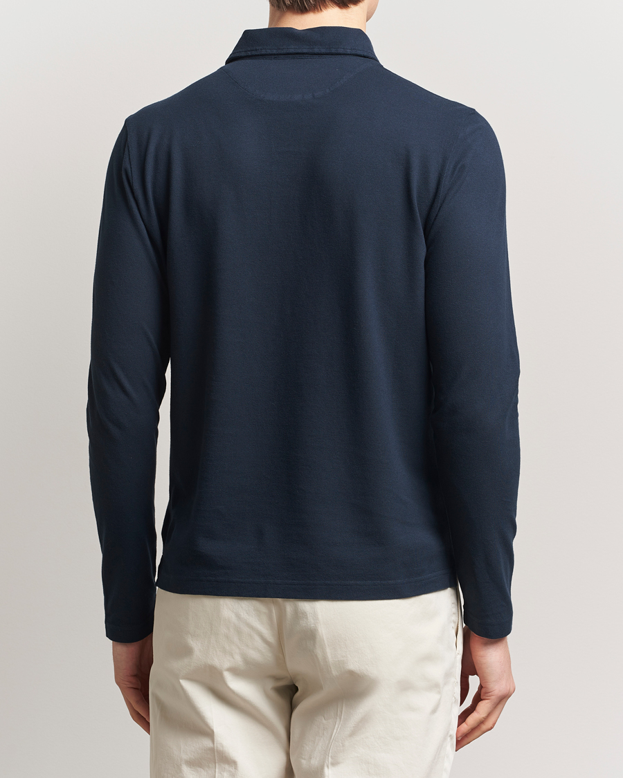 Mies | Puserot | Zanone | Soft Cotton Piquet Long Sleeve Polo Navy