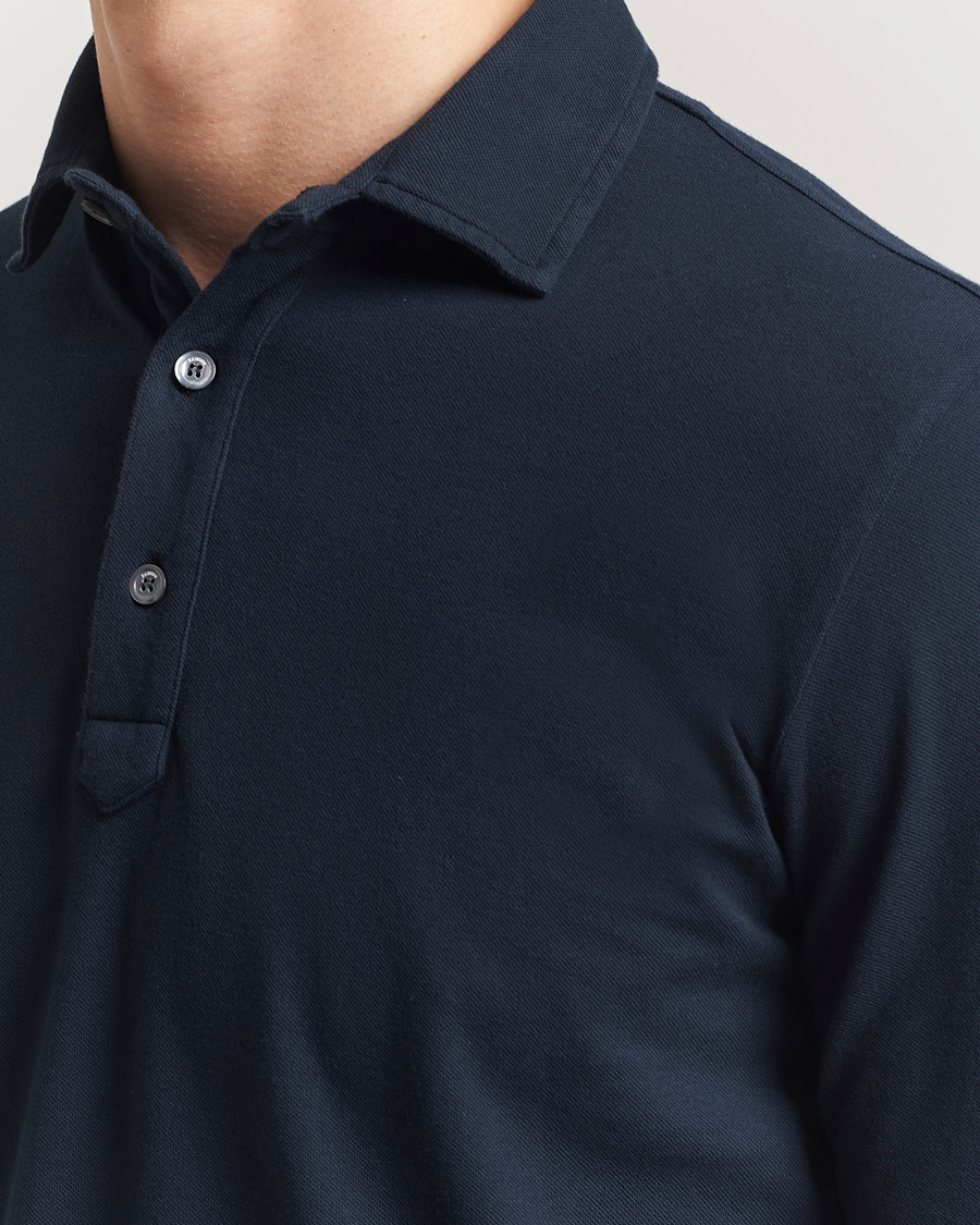Mies | Puserot | Zanone | Soft Cotton Piquet Long Sleeve Polo Navy