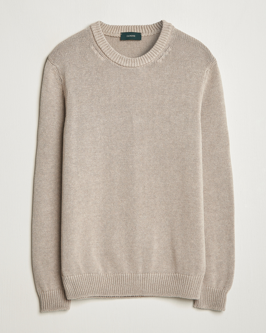 Mies | Puserot | Zanone | Soft Cotton Crewneck Sweater Beige