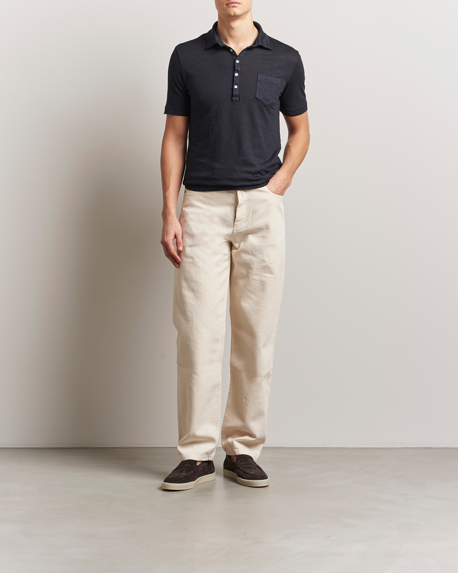 Mies | Pikeet | Massimo Alba | Filicudi Cotton/Linen Polo Navy