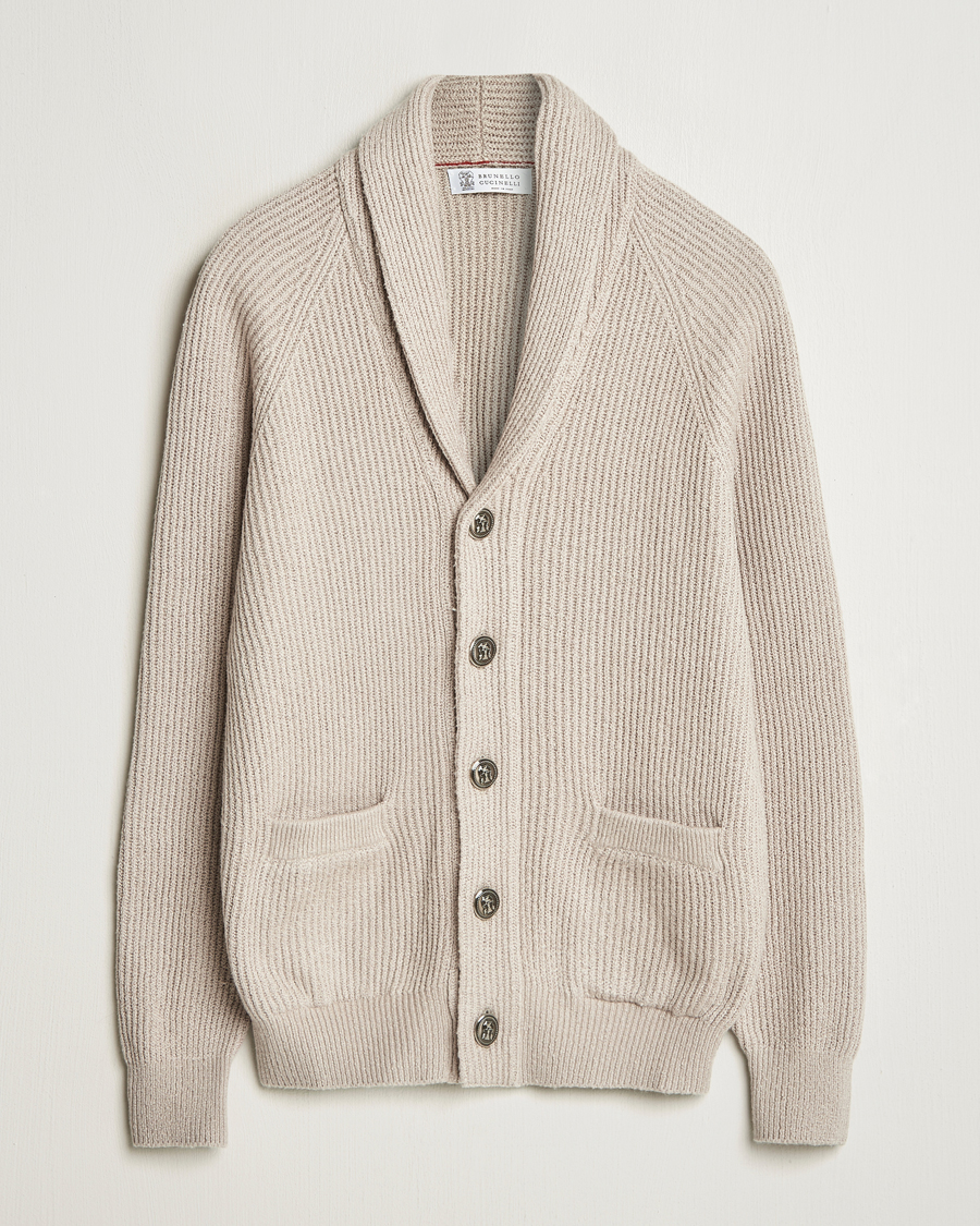 Mies | Puserot | Brunello Cucinelli | Heavy Rib Shawl Cardigan Beige