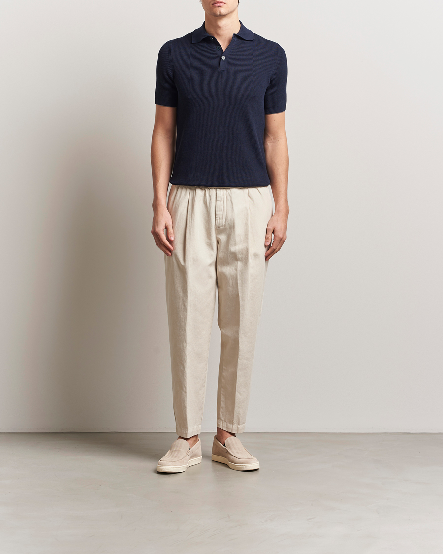 Mies | Pikeet | Brunello Cucinelli | Cotton Rib Knitted Polo Navy