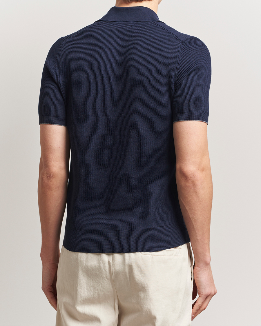 Mies | Pikeet | Brunello Cucinelli | Cotton Rib Knitted Polo Navy