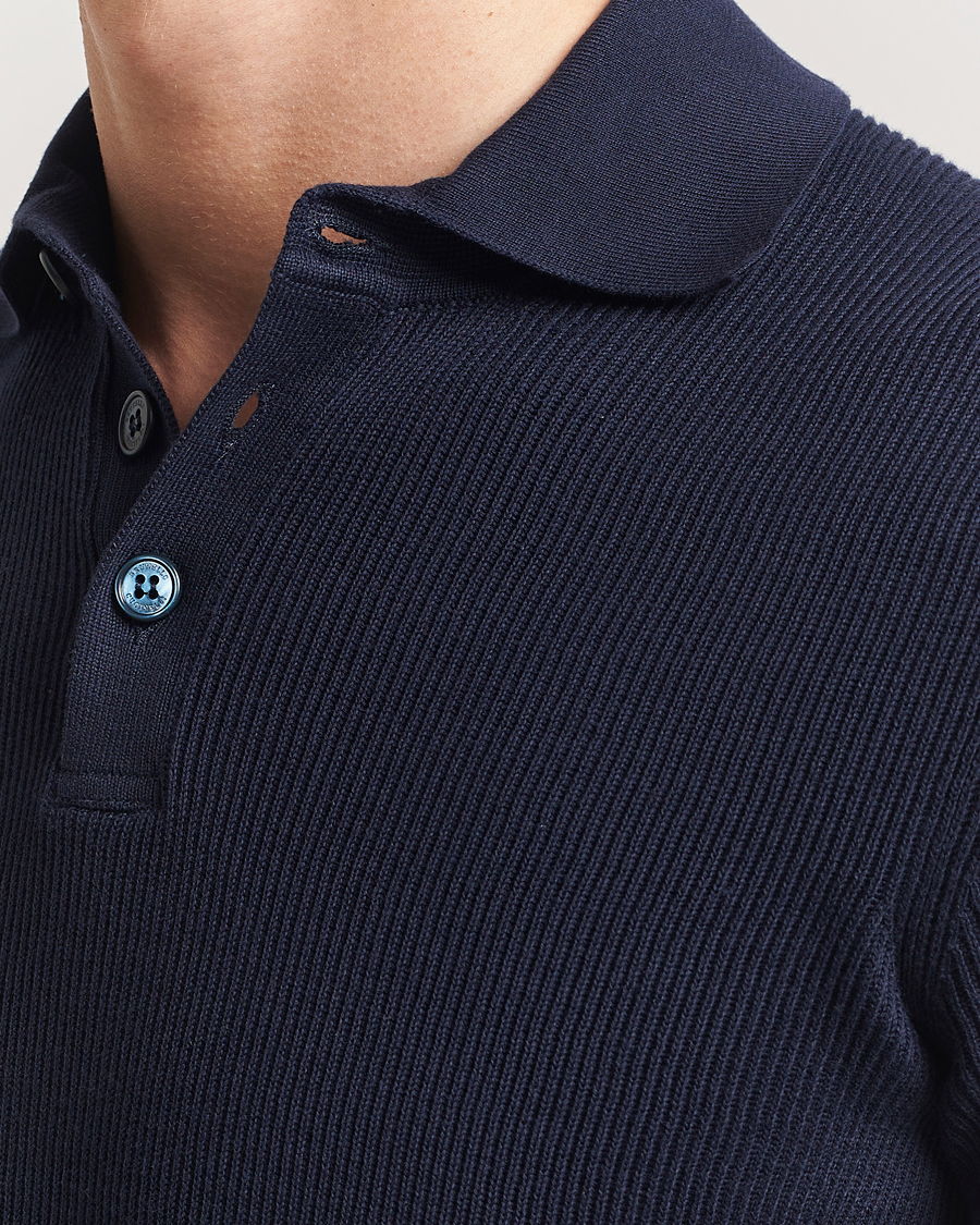 Mies | Pikeet | Brunello Cucinelli | Cotton Rib Knitted Polo Navy