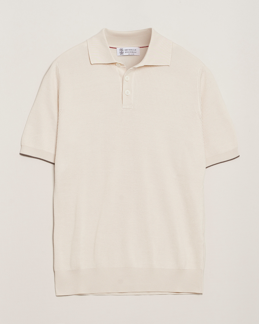 Mies | Pikeet | Brunello Cucinelli | Cotton Rib Knitted Polo Off White