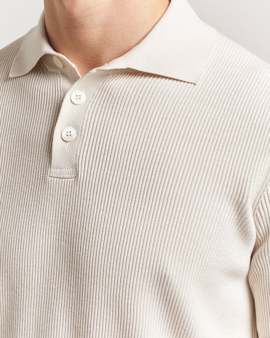 Mies | Pikeet | Brunello Cucinelli | Cotton Rib Knitted Polo Off White